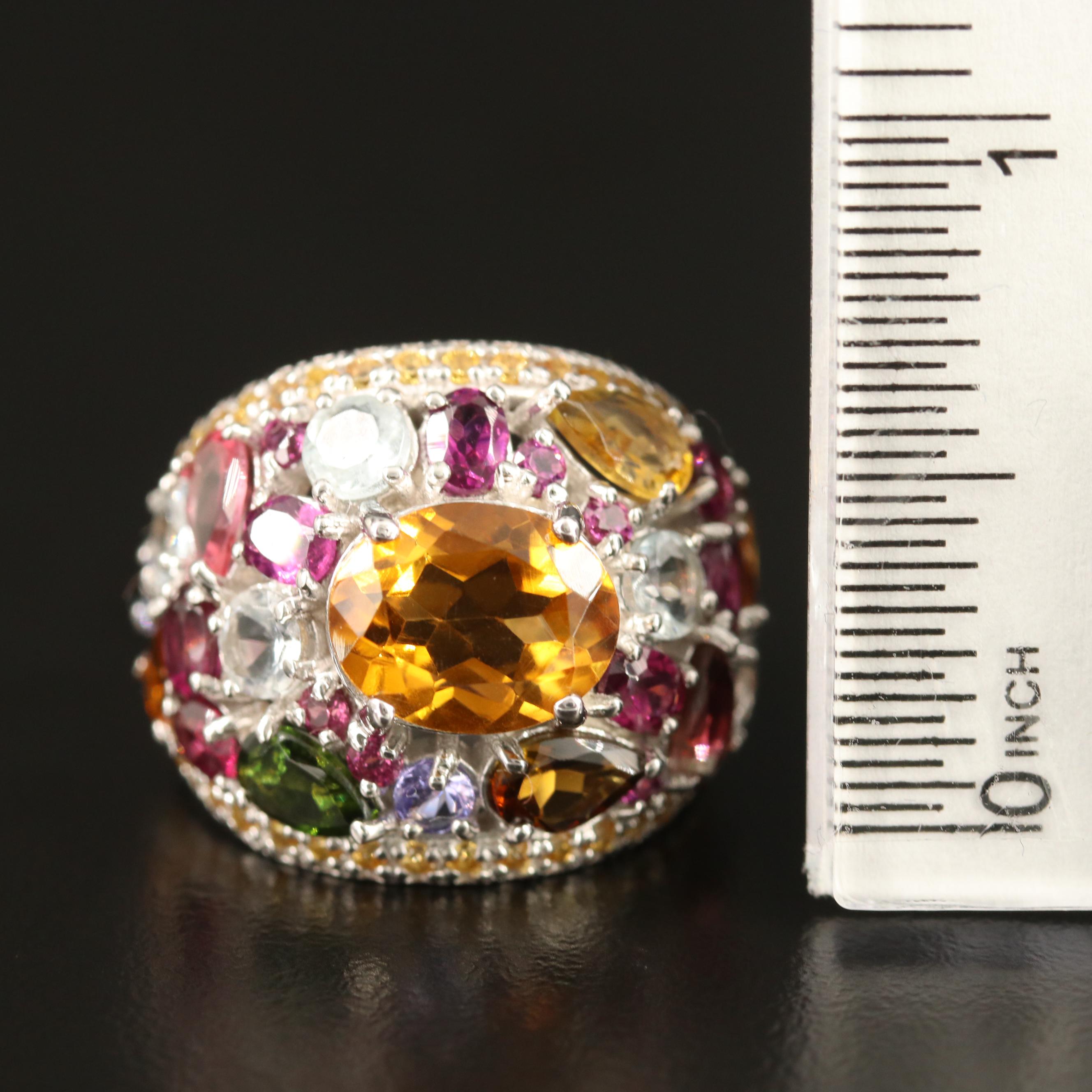 Sterling Citrine, Aquamarine, Tanzanite and Garnet Bombé Ring