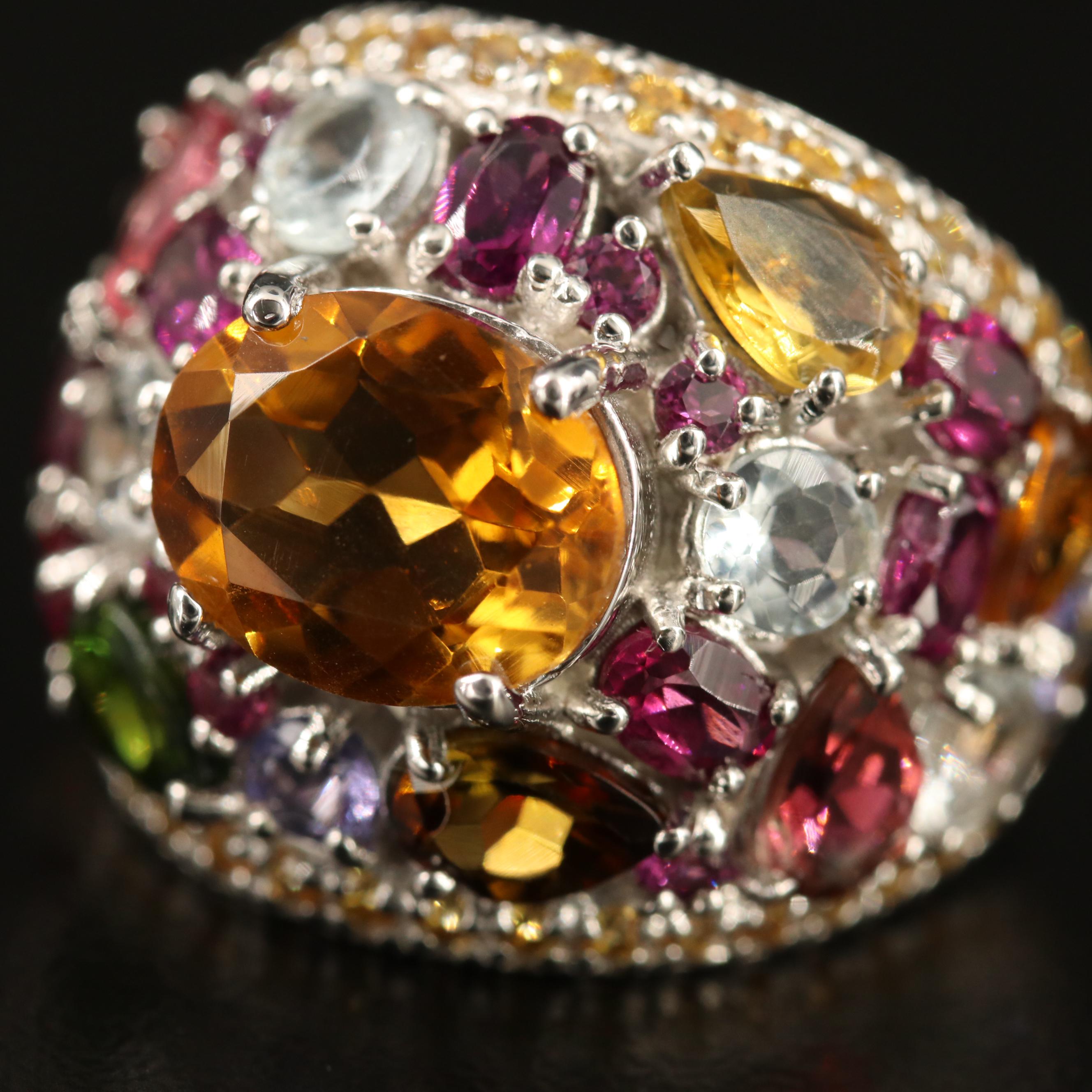 Sterling Citrine, Aquamarine, Tanzanite and Garnet Bombé Ring