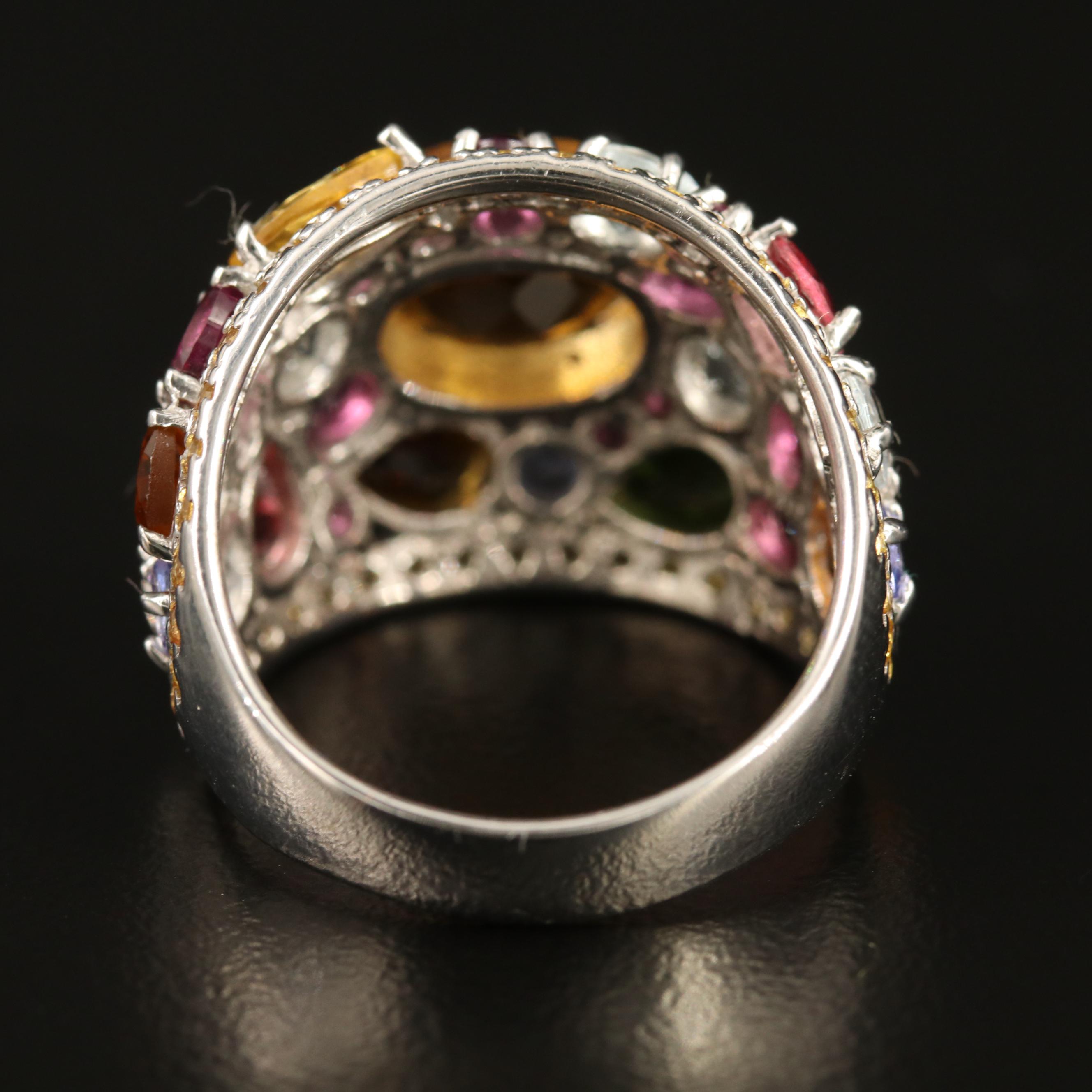 Sterling Citrine, Aquamarine, Tanzanite and Garnet Bombé Ring