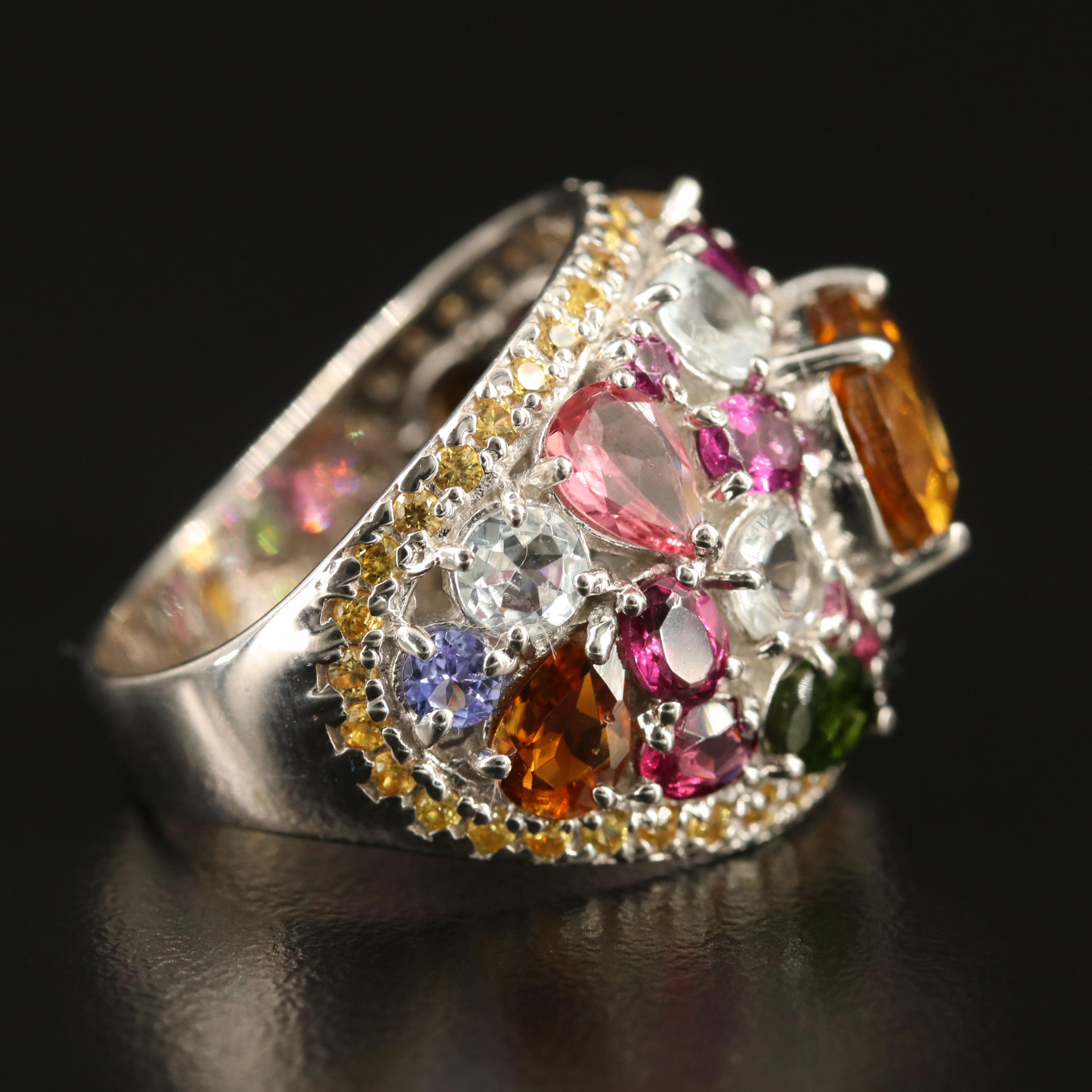 Sterling Citrine, Aquamarine, Tanzanite and Garnet Bombé Ring