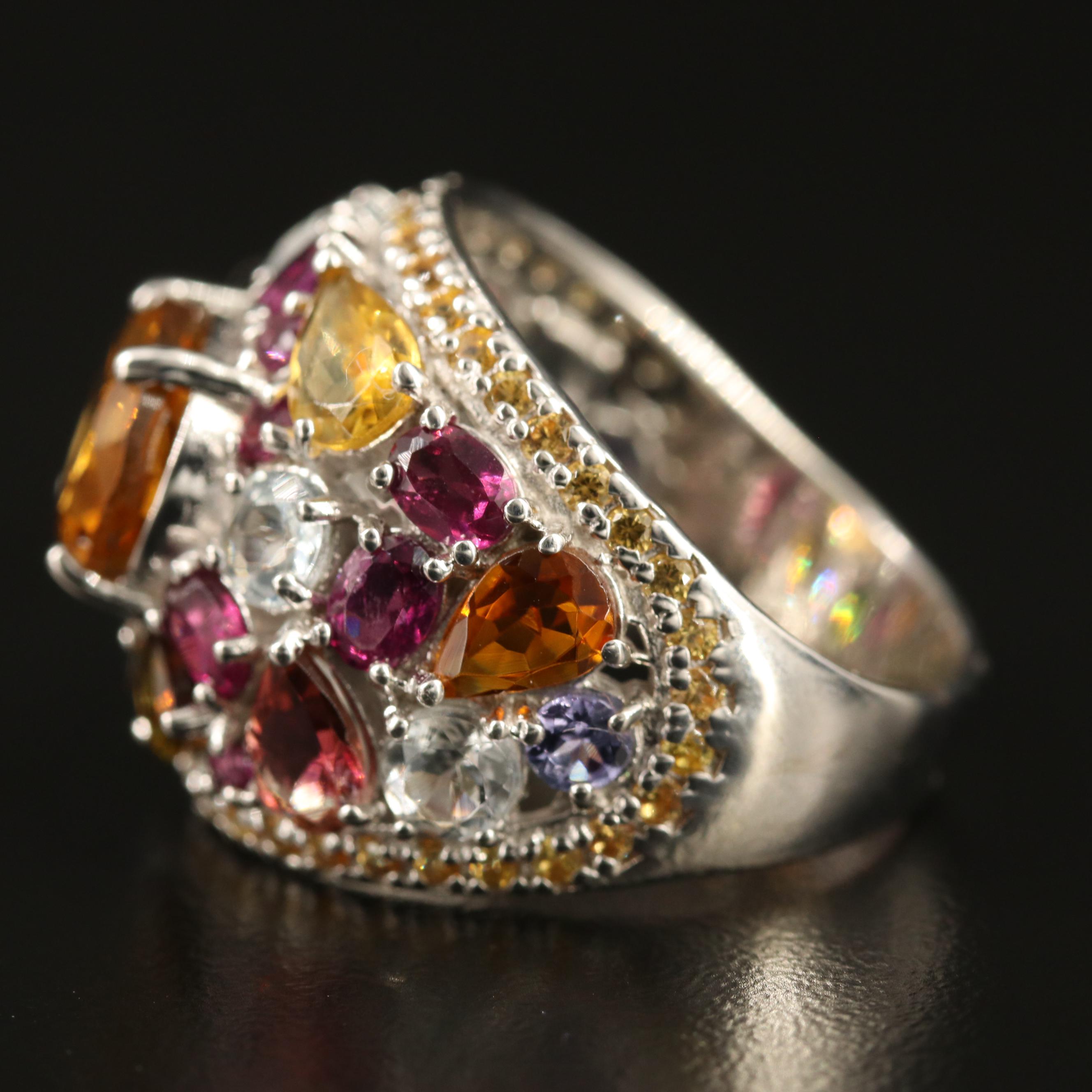 Sterling Citrine, Aquamarine, Tanzanite and Garnet Bombé Ring