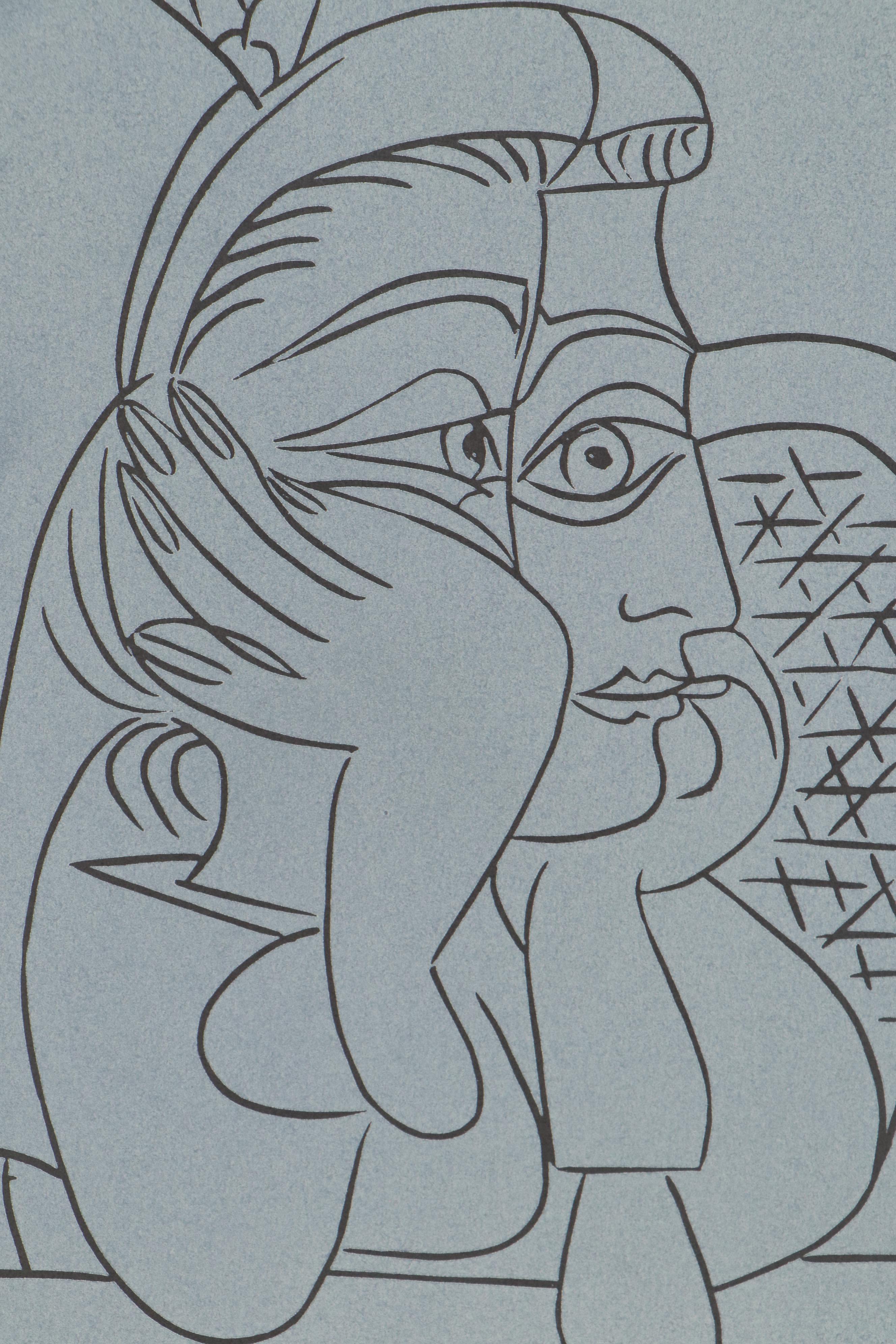 Pablo Picasso Linoleum Cut "Female Head with Supporting Arms", 1962