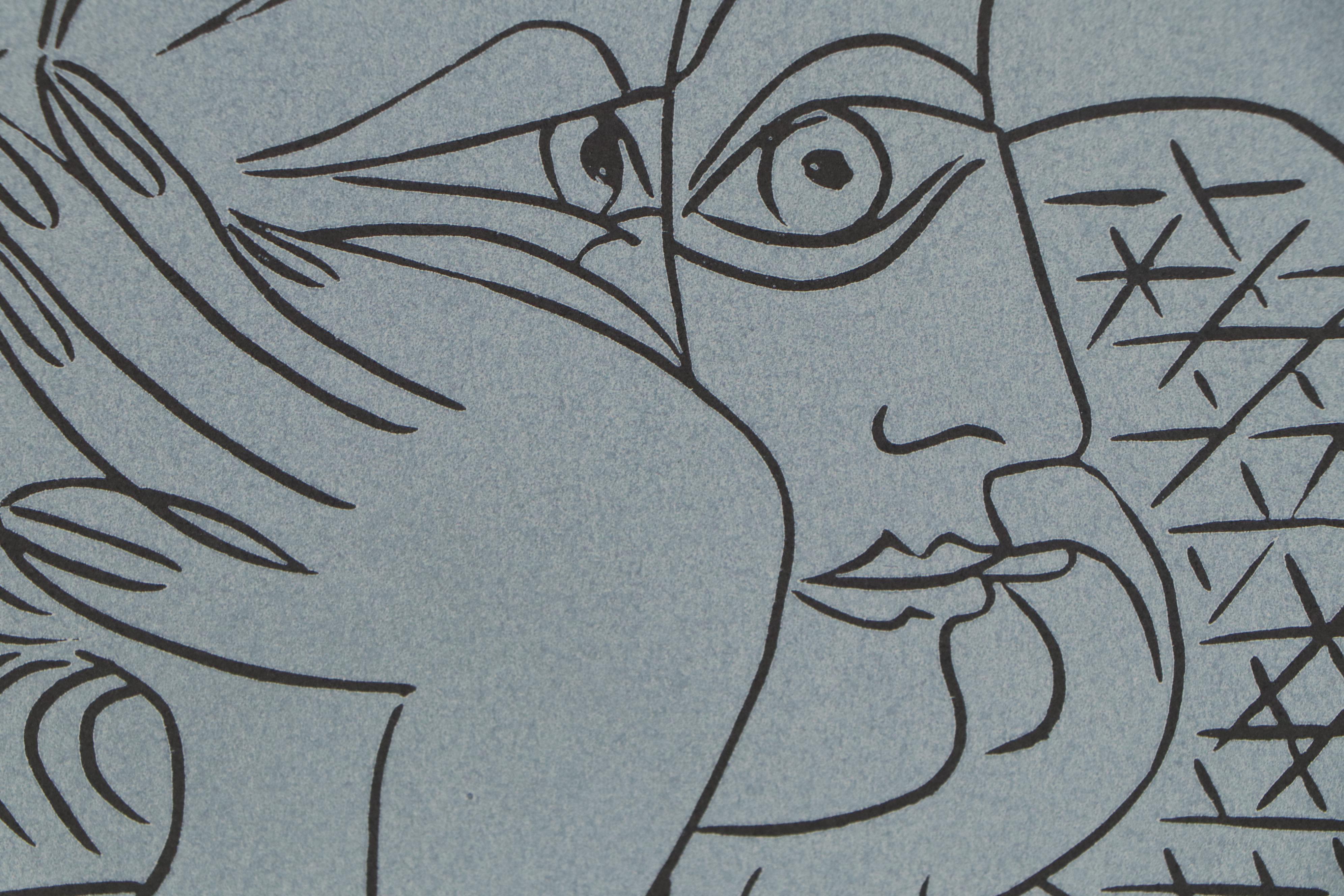 Pablo Picasso Linoleum Cut "Female Head with Supporting Arms", 1962