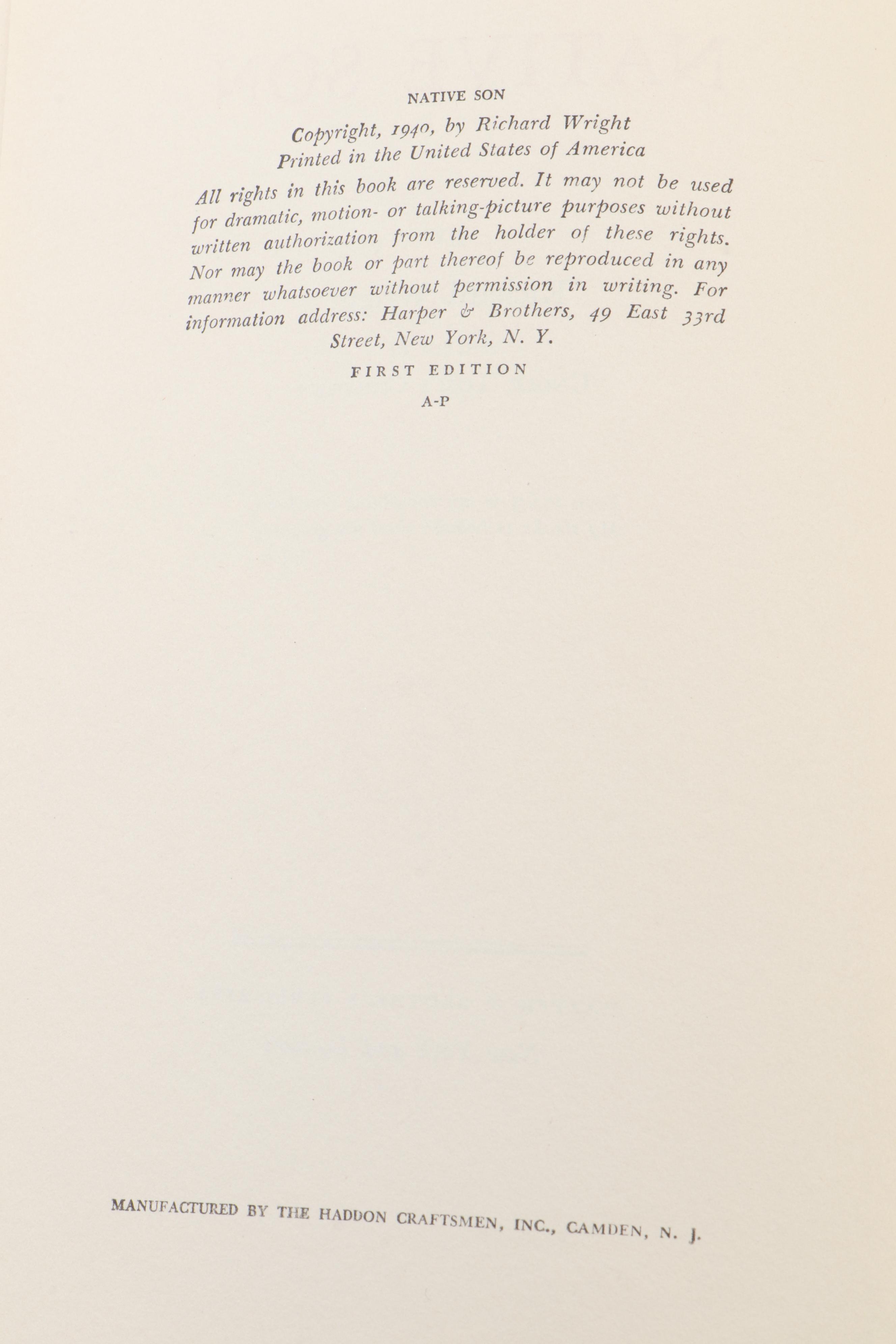 First Edition "Native Son" by Richard Wright, 1940
