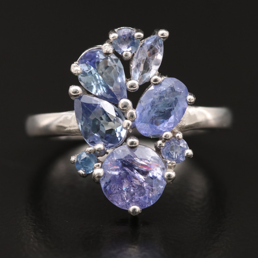 Sterling Tanzanite Cluster Ring