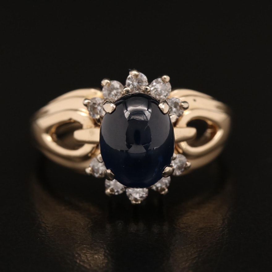 14K Sapphire and Diamond Ring with Open Detail Shoulders