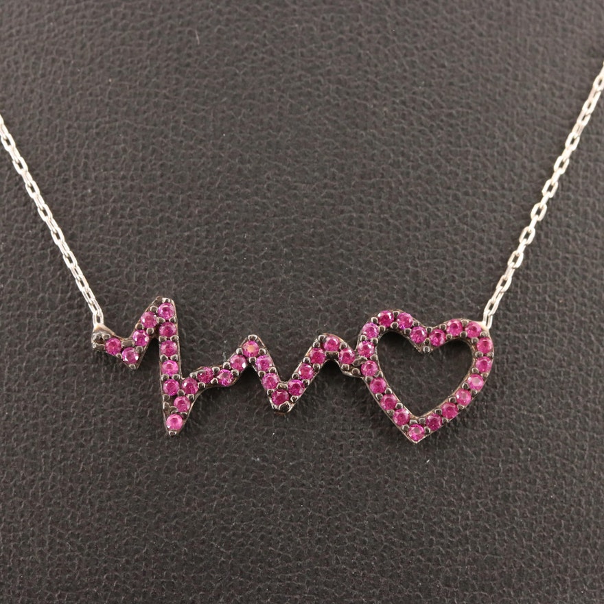 Sterling Silver, Synthetic Ruby Beating Heart Necklace