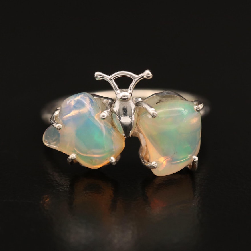 Sterling Silver Opal Butterfly Ring