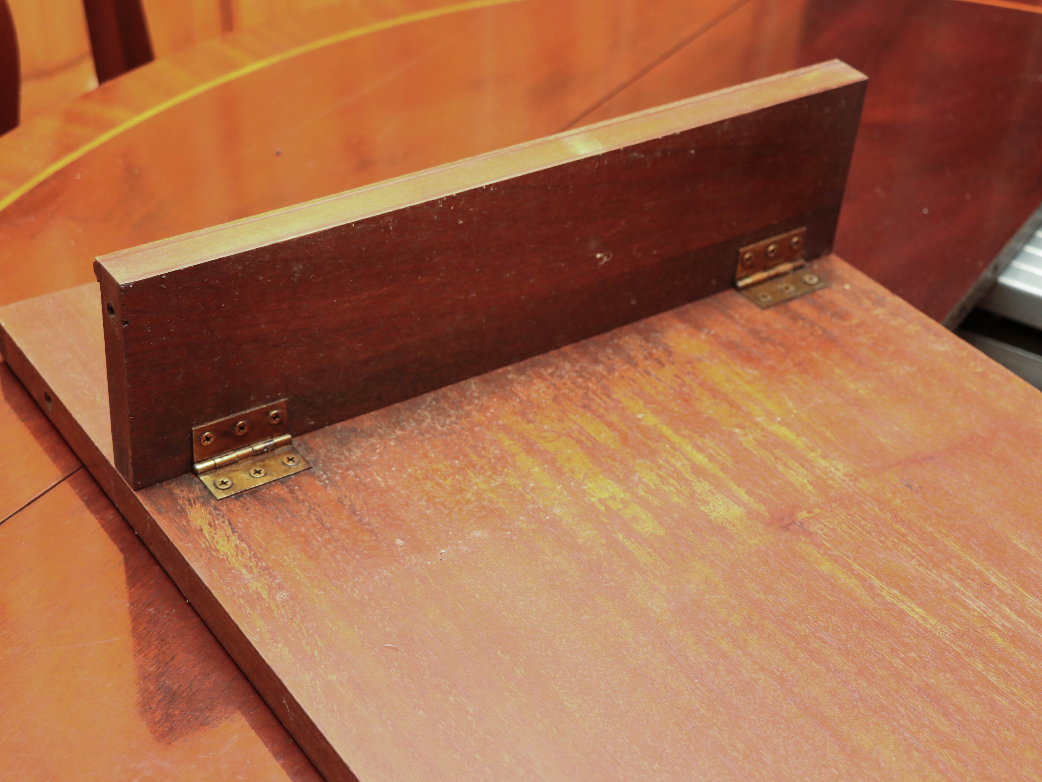 Baker Drop-Leaf Mahogany Dining Table with String Inlay, and Two Dining Chairs