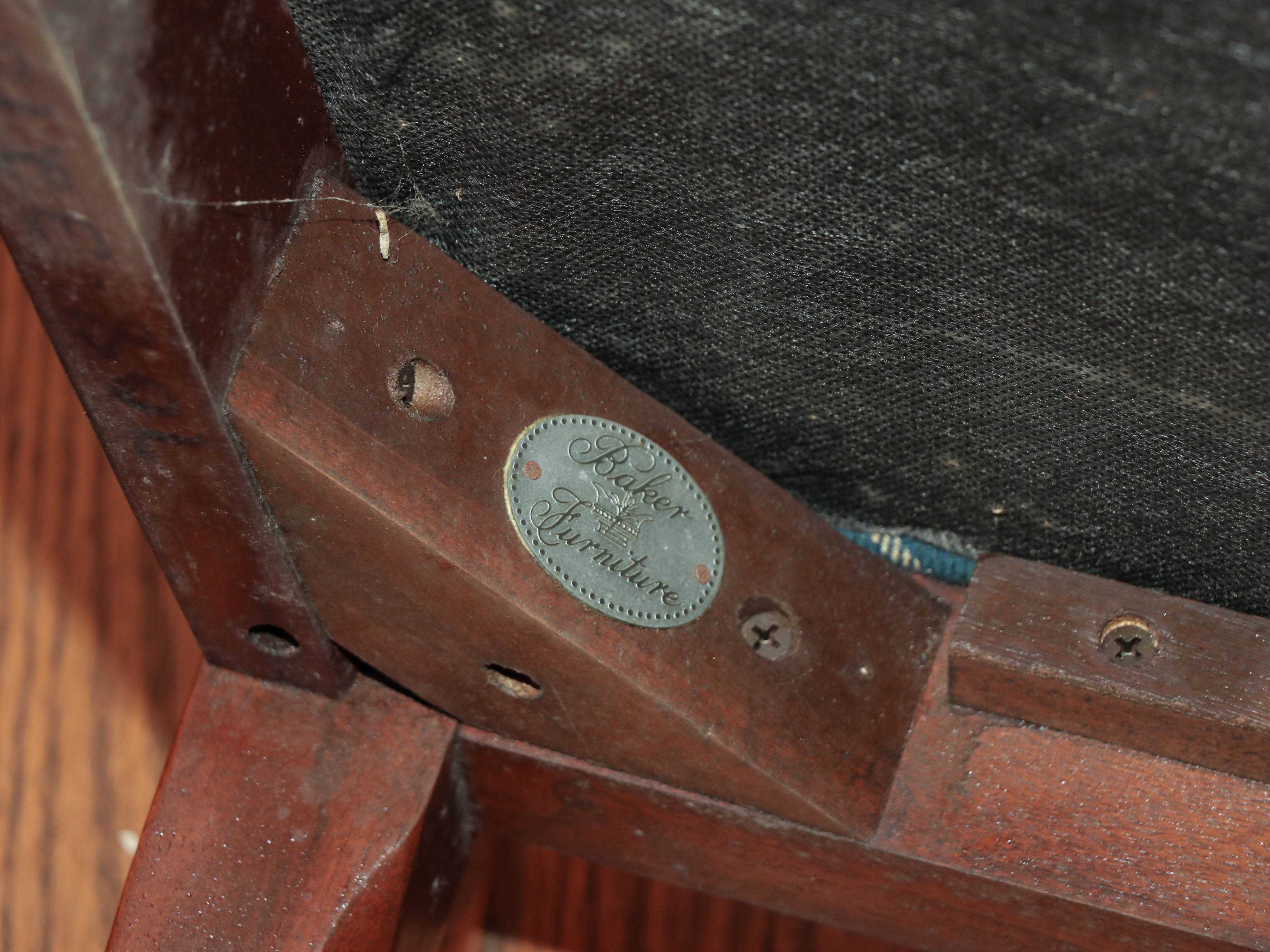 Baker Drop-Leaf Mahogany Dining Table with String Inlay, and Two Dining Chairs