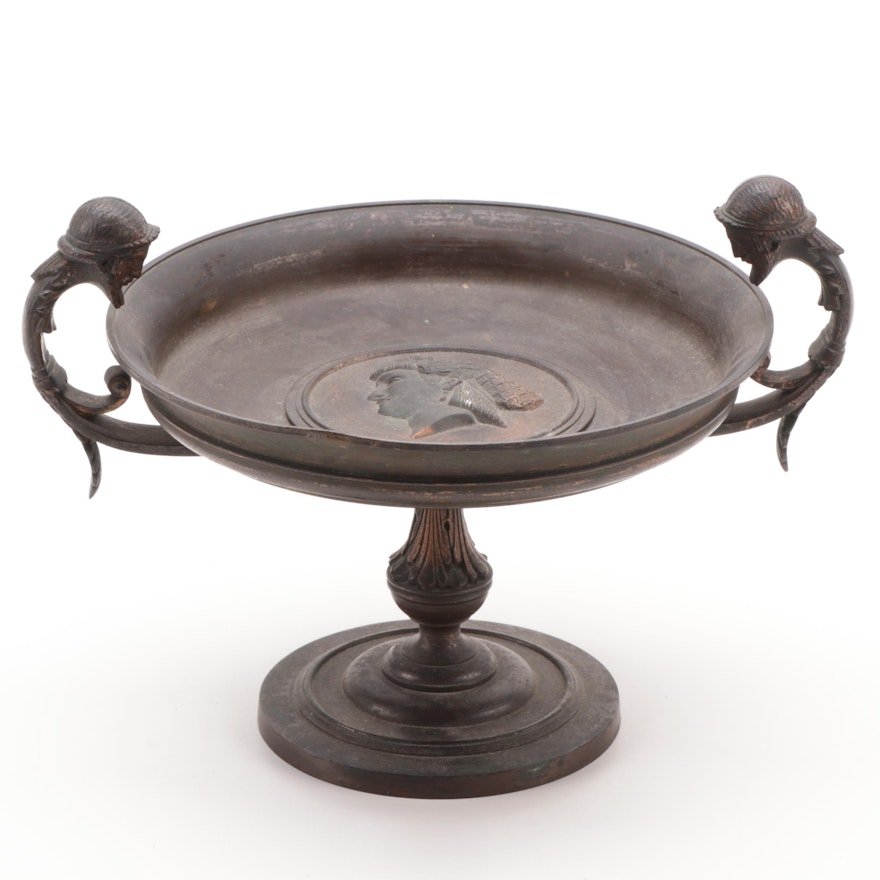Roman Style Bronze Compote with Male Figural Handles