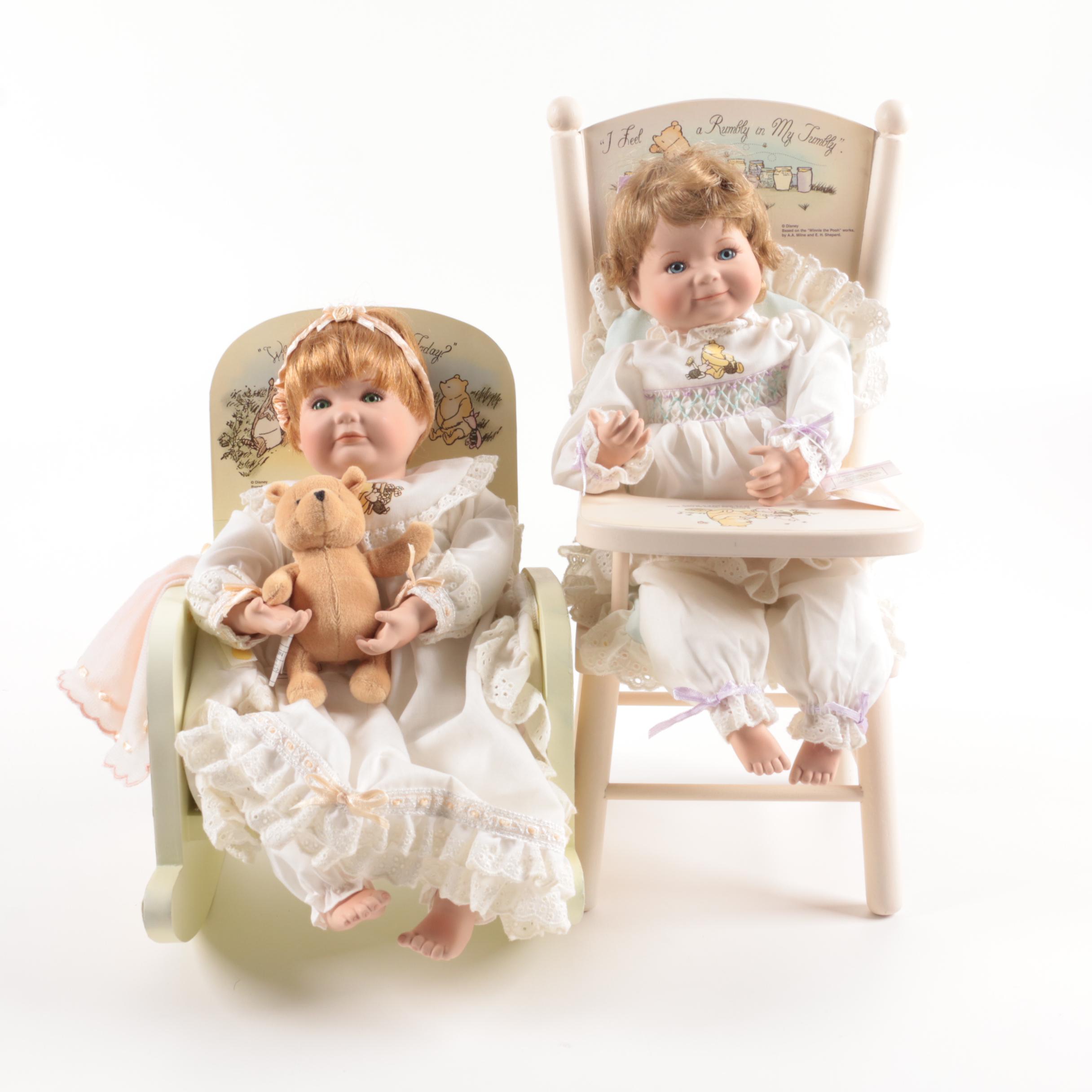 Winnie the Pooh Themed Joan Ibarolle Porcelain Dolls and Accessories