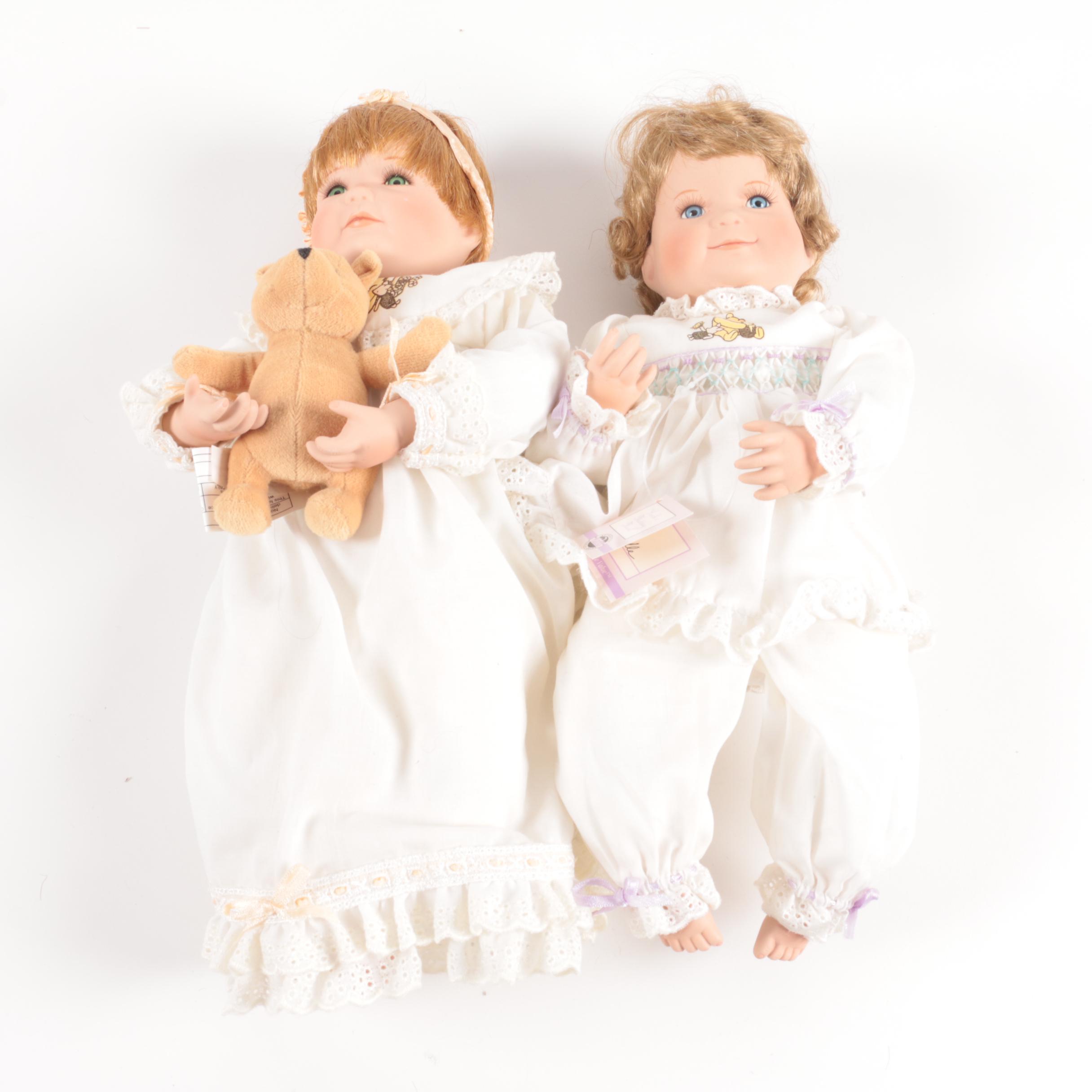 Winnie the Pooh Themed Joan Ibarolle Porcelain Dolls and Accessories