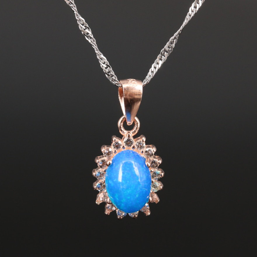 Sterling Silver Opal and Topaz Pendant Necklace