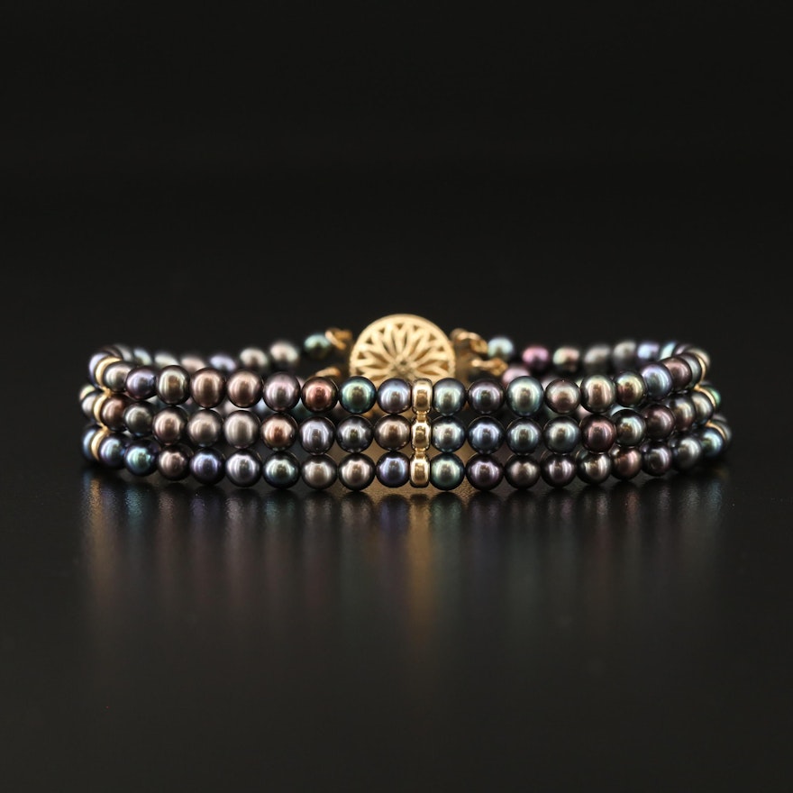 14K Pearl Multi-Strand Bracelet