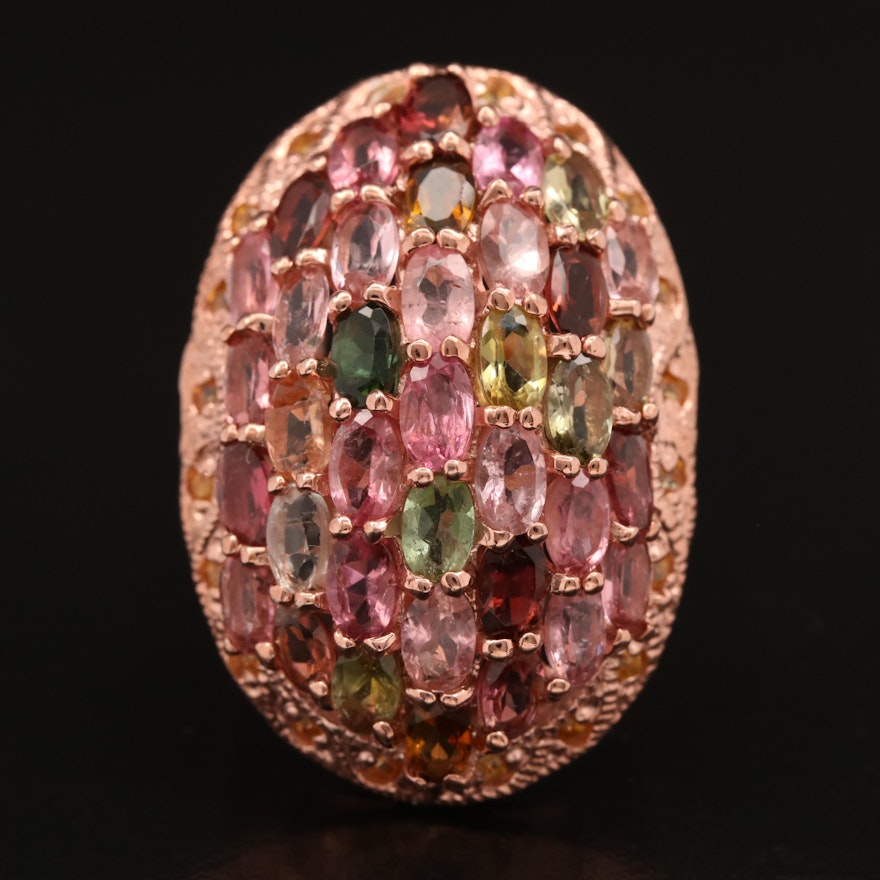 Sterling Pavé Morganite, Tourmaline and Sapphire Dome Ring