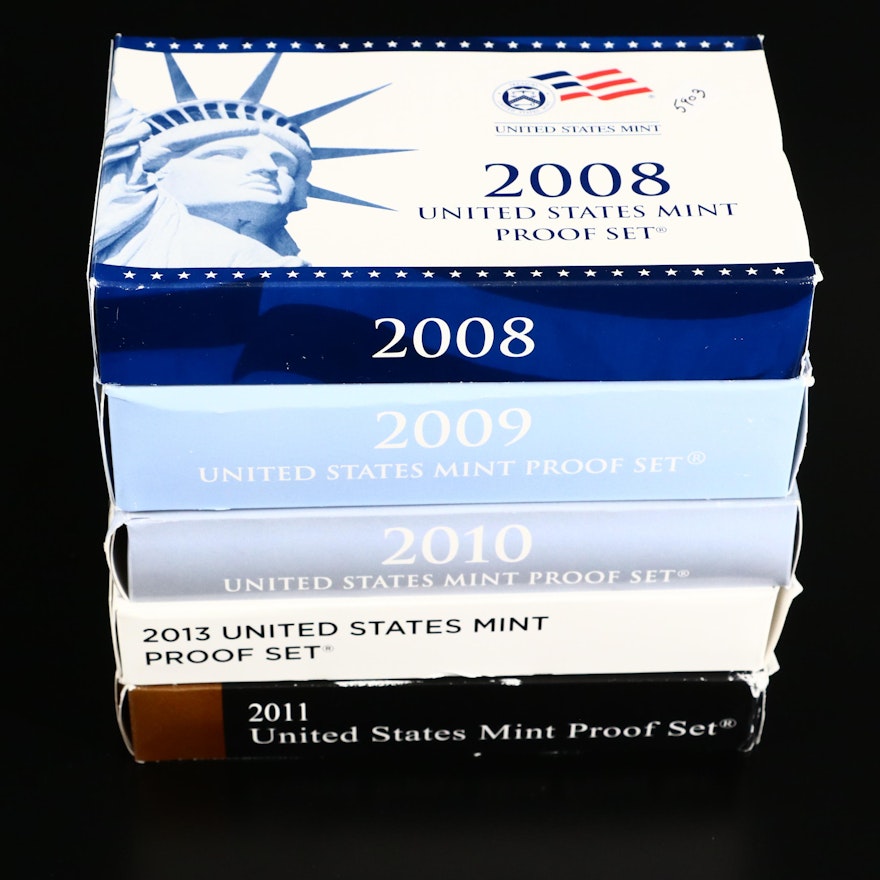 Five U.S. Mint Proof Sets, 2008 to 2013