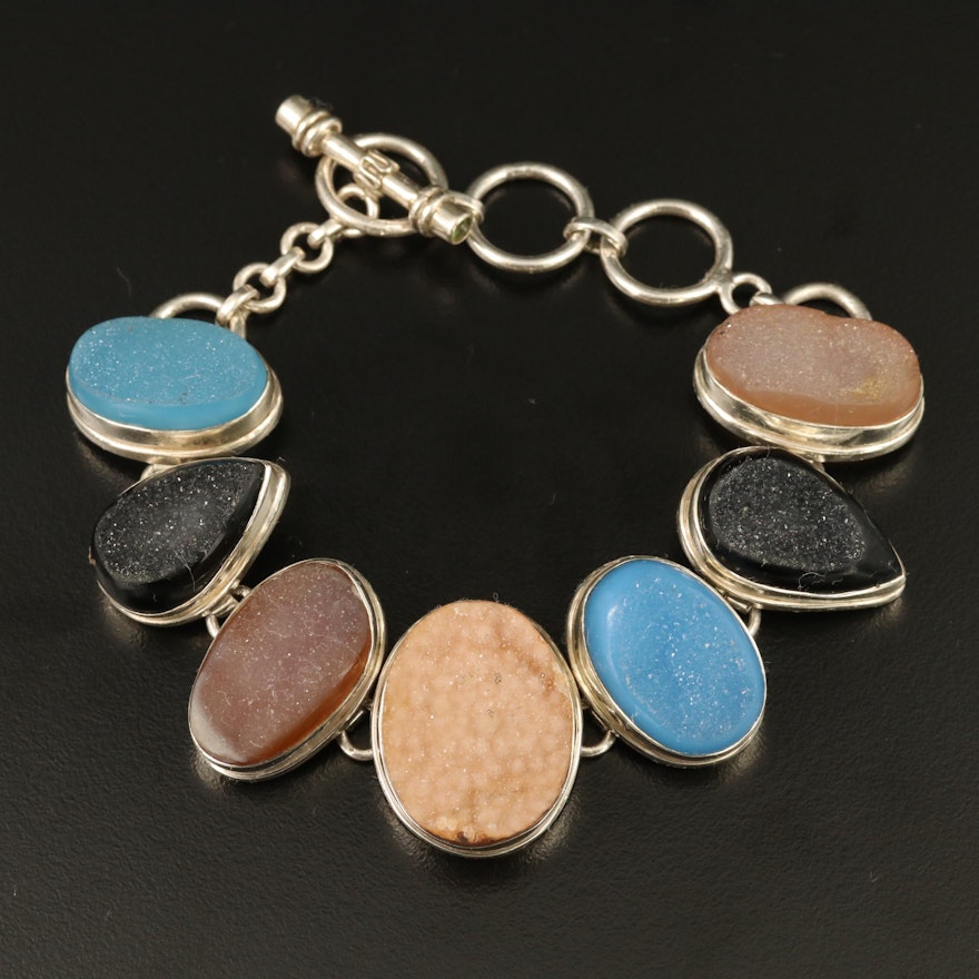 Sterling Silver Druzy Link Bracelet