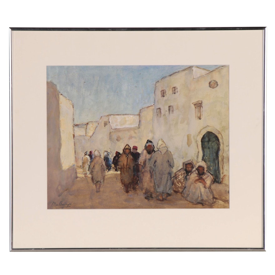 Maude Burge Watercolor Painting of an Arab Street Scene, Early-Mid 20th Century