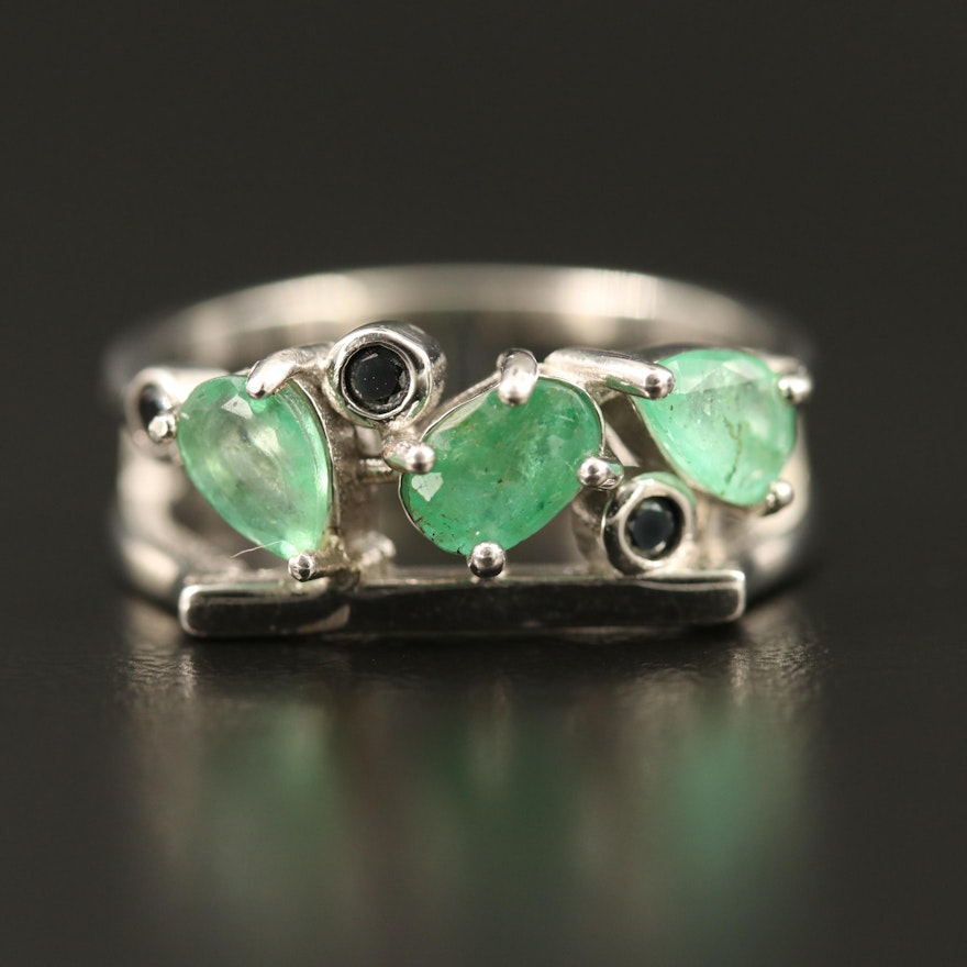 Sterling Silver Emerald and Spinel Ring