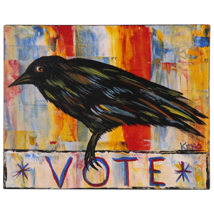 Keno Contemporary Folk Art Acrylic Painting "Crow", 2020