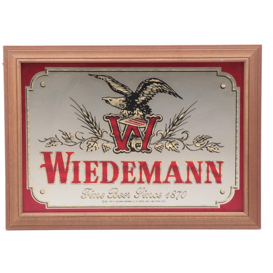 Wiedemann "Fine Beer Since 1870" Mirrored Wall Sign, 1981