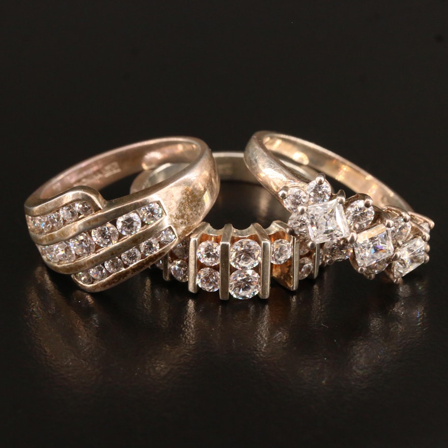 Assorted Sterling Silver Cubic Zirconia Rings