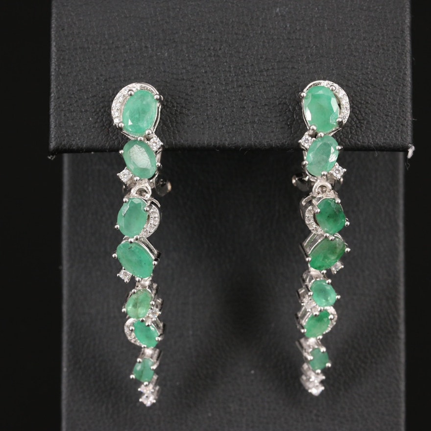 Sterling Silver Emerald and Cubic Zirconia Dangle Earrings