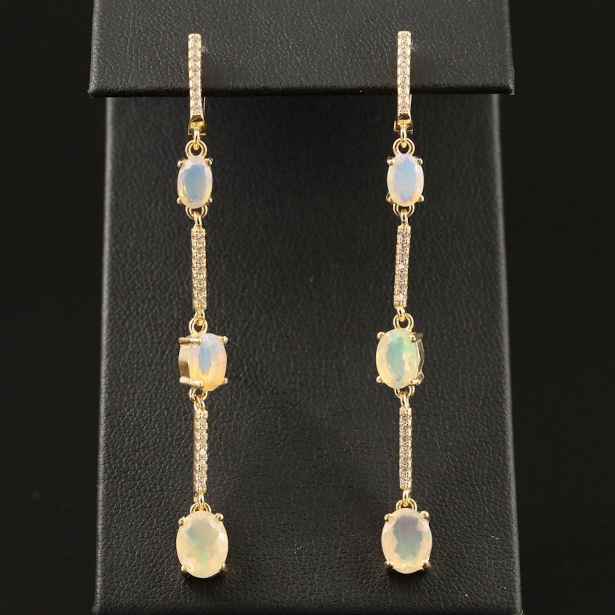 Sterling Silver Opal and Cubic Zirconia Drop Earrings