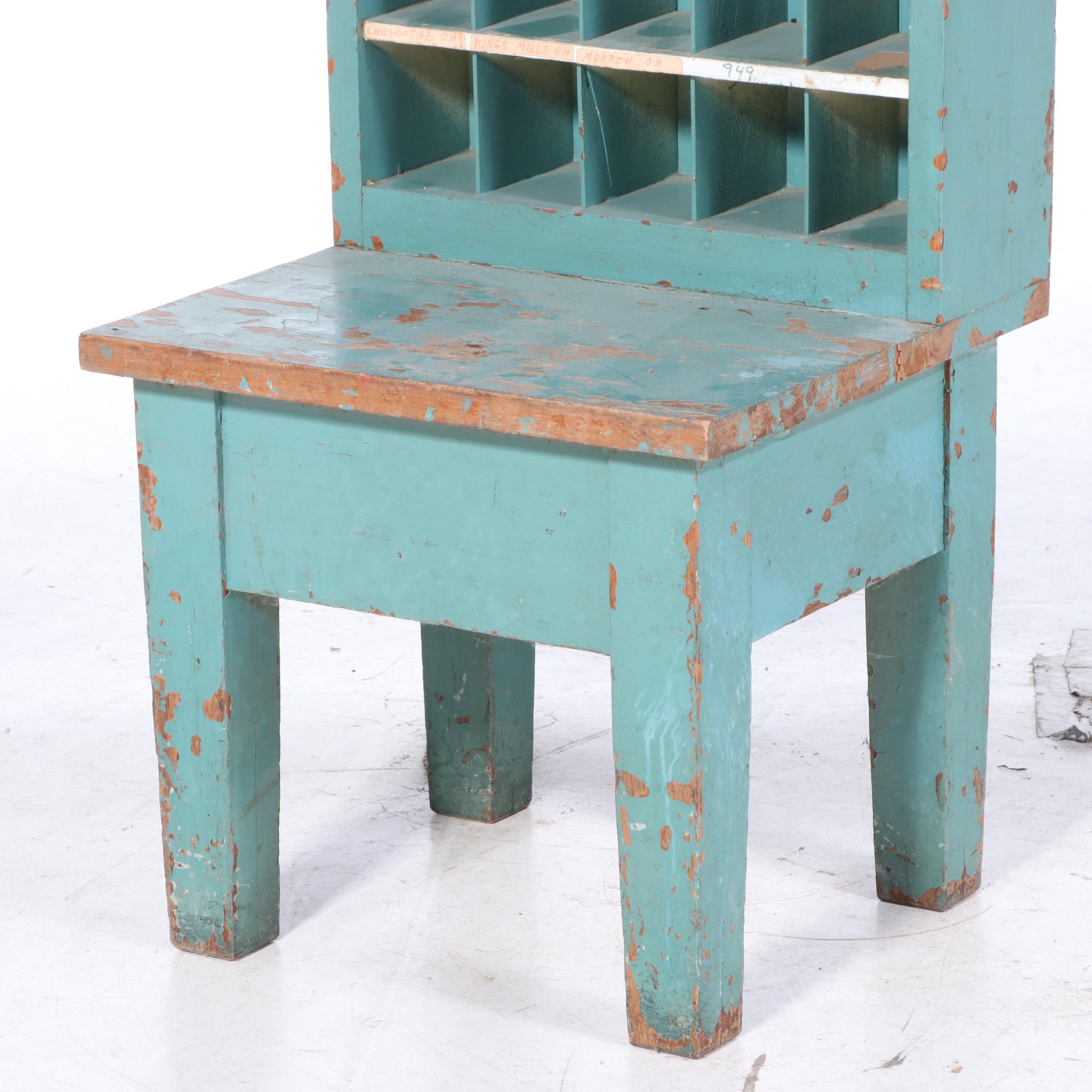 Cincinnati Post Office Painted Oak Mail Sorting Cabinet-on-Stand, 20th Century