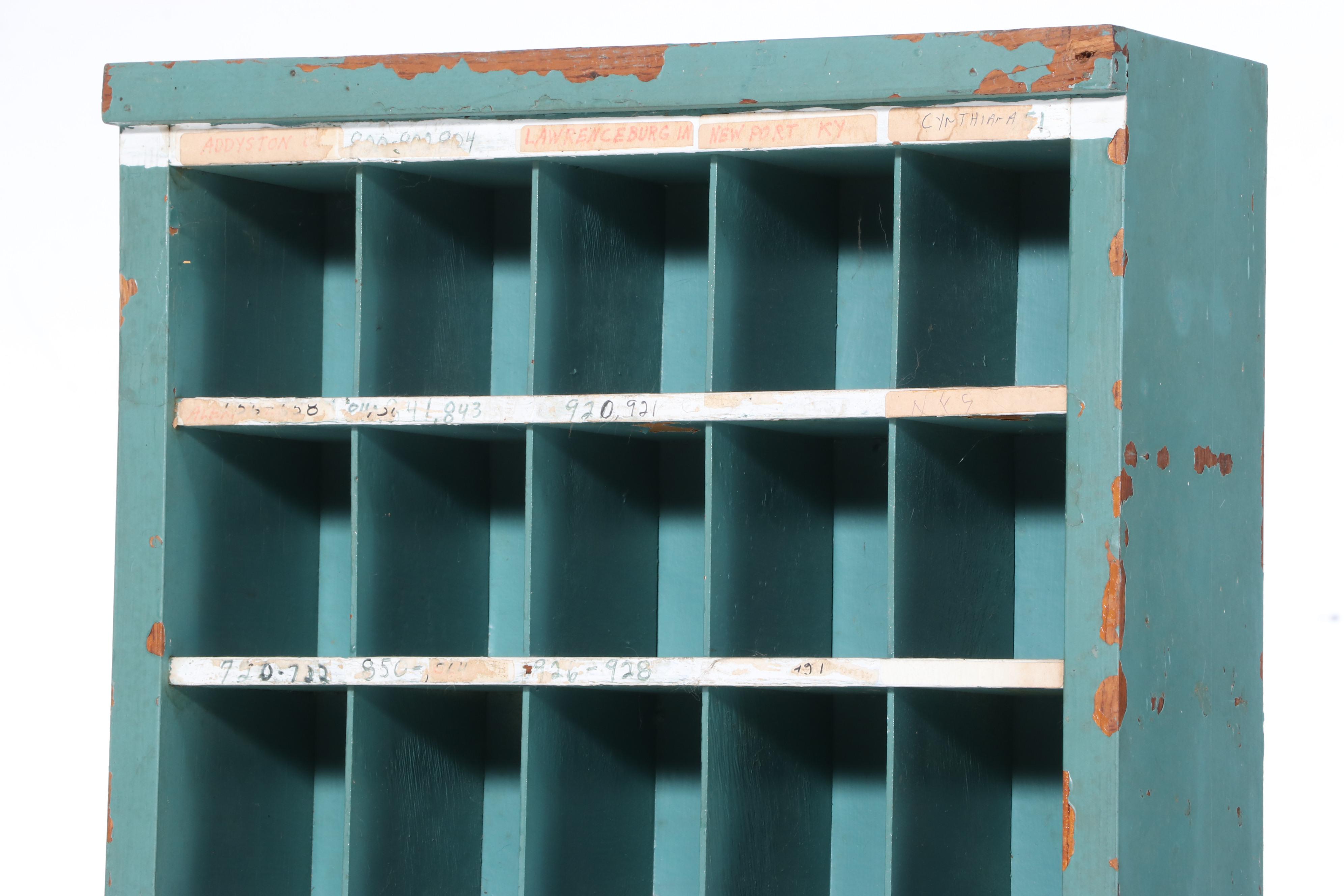 Cincinnati Post Office Painted Oak Mail Sorting Cabinet-on-Stand, 20th Century