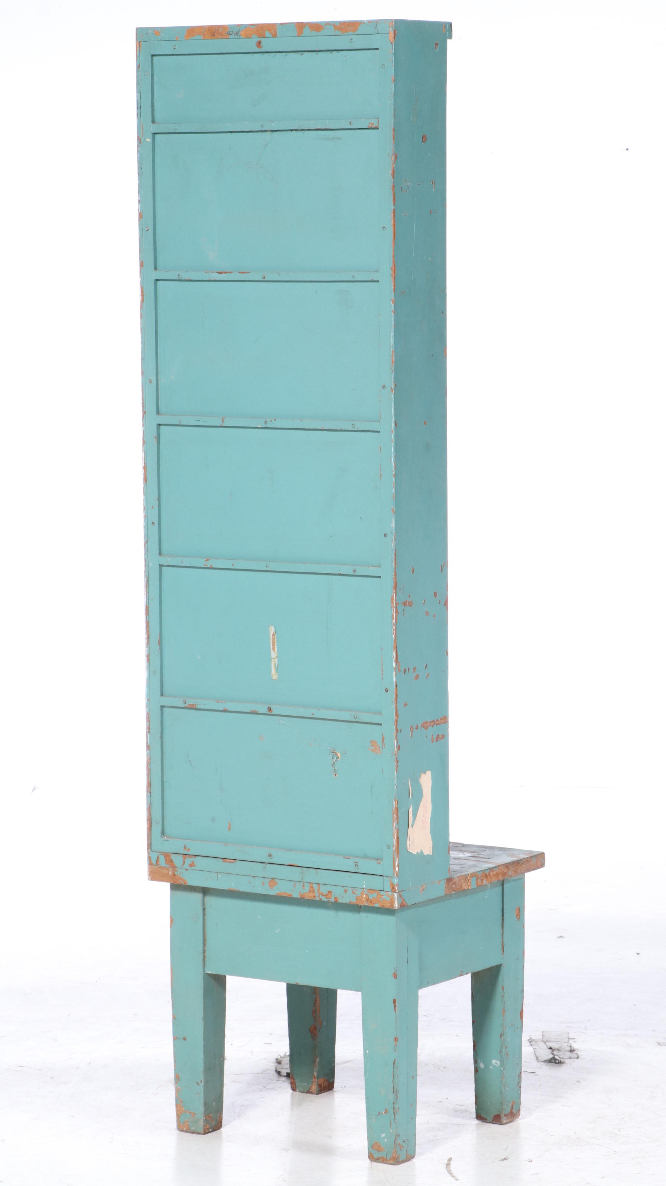 Cincinnati Post Office Painted Oak Mail Sorting Cabinet-on-Stand, 20th Century