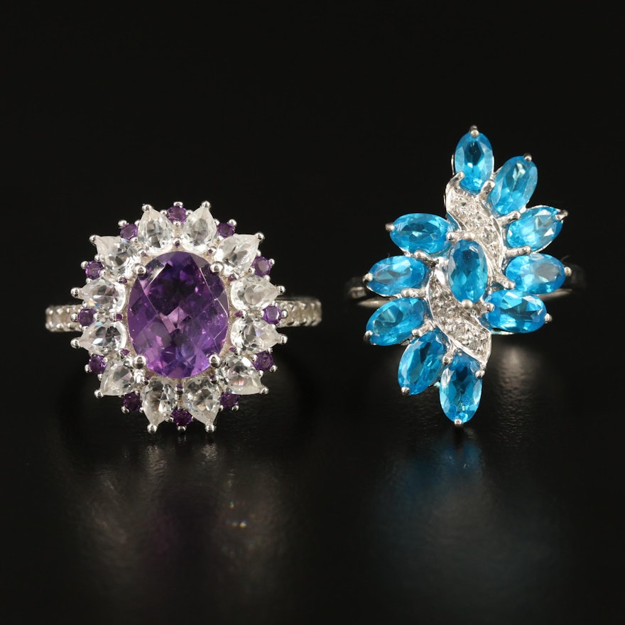 Sterling Silver Rings with Amethyst, Topaz, Apatite and White Topaz