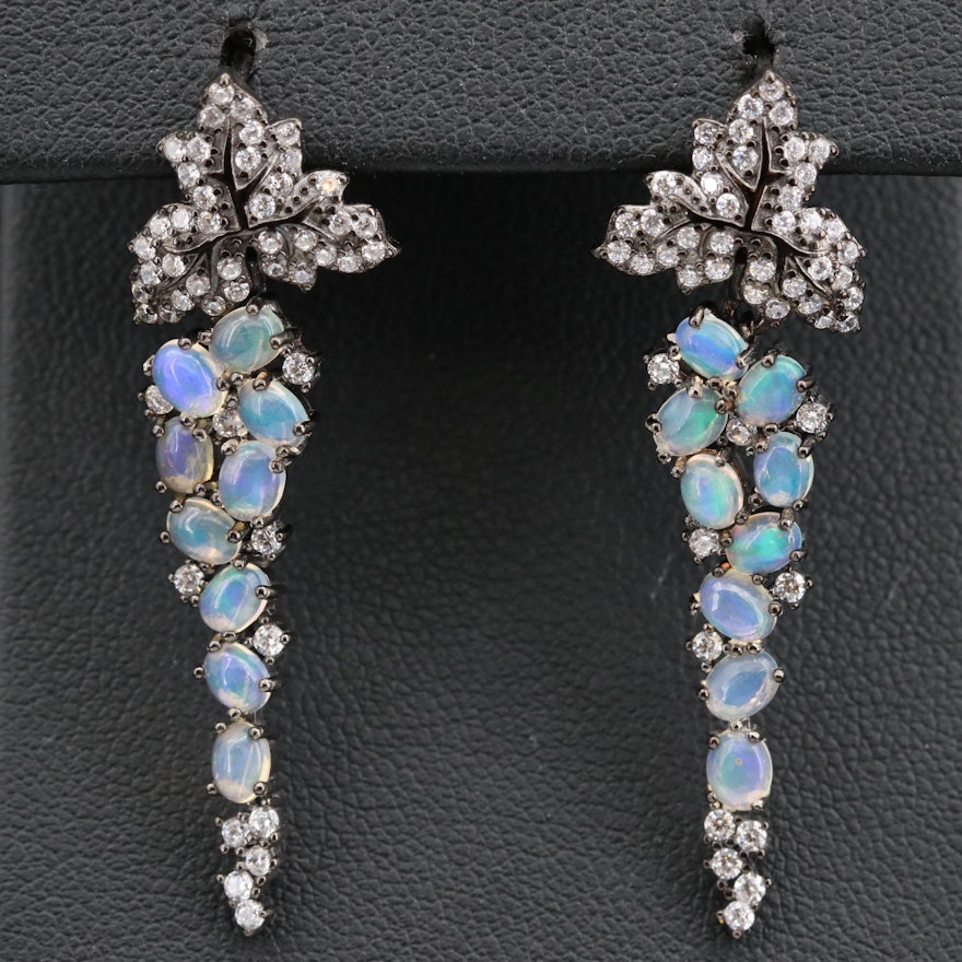 Sterling Silver Opal and Cubic Zirconia Grape Cluster Earrings