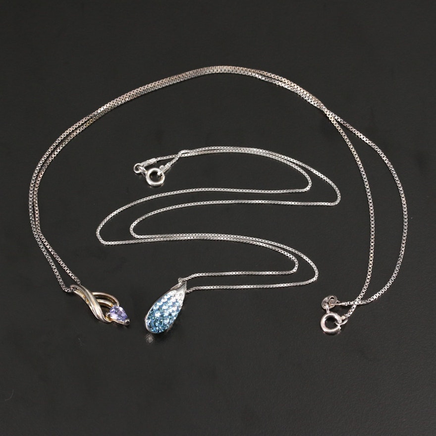 Sterling Tanzanite and Glass Pendant Necklaces