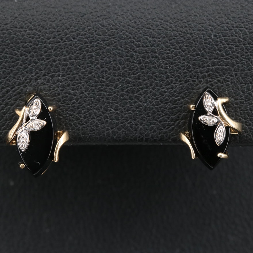 10K Black Onyx and Diamond Stud Earrings