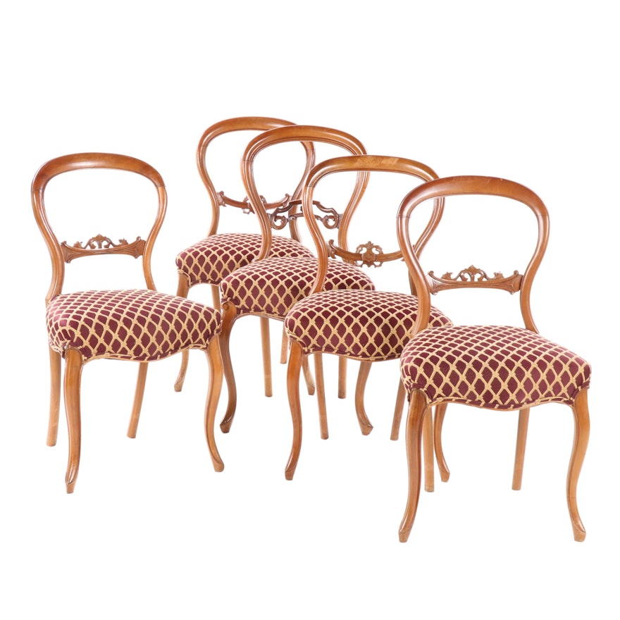 Balloon Back  Walnut Upholstered Side Chairs, Late 19th Century