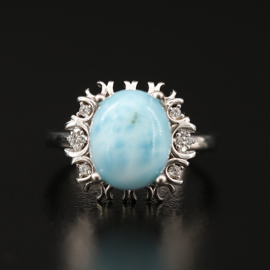 Sterling Silver Larimar and Cubic Zirconia Ring