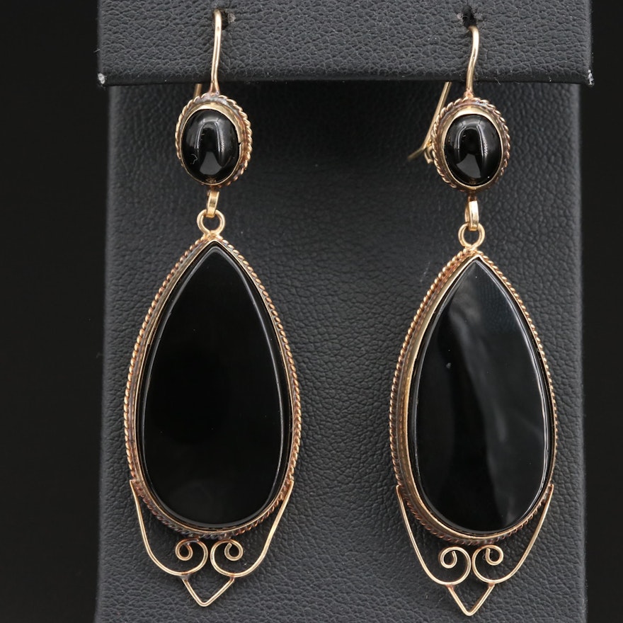 Vintage 14K Black Onyx Openwork Dangle Earrings