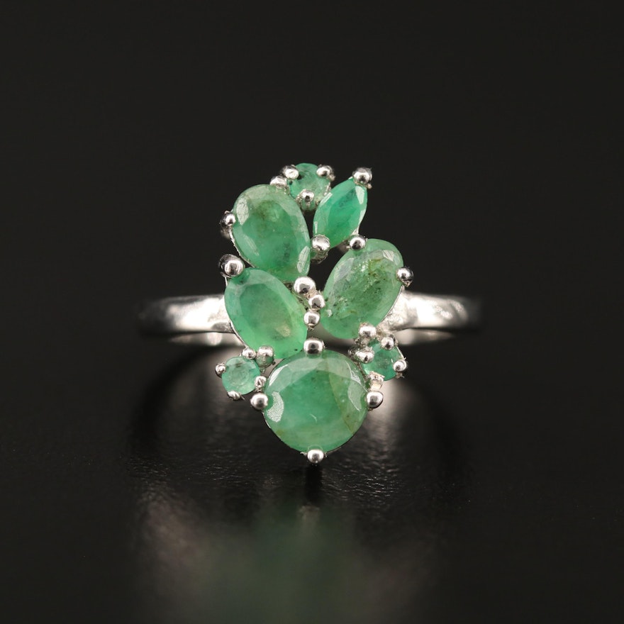 Sterling Silver Emerald Cluster Ring