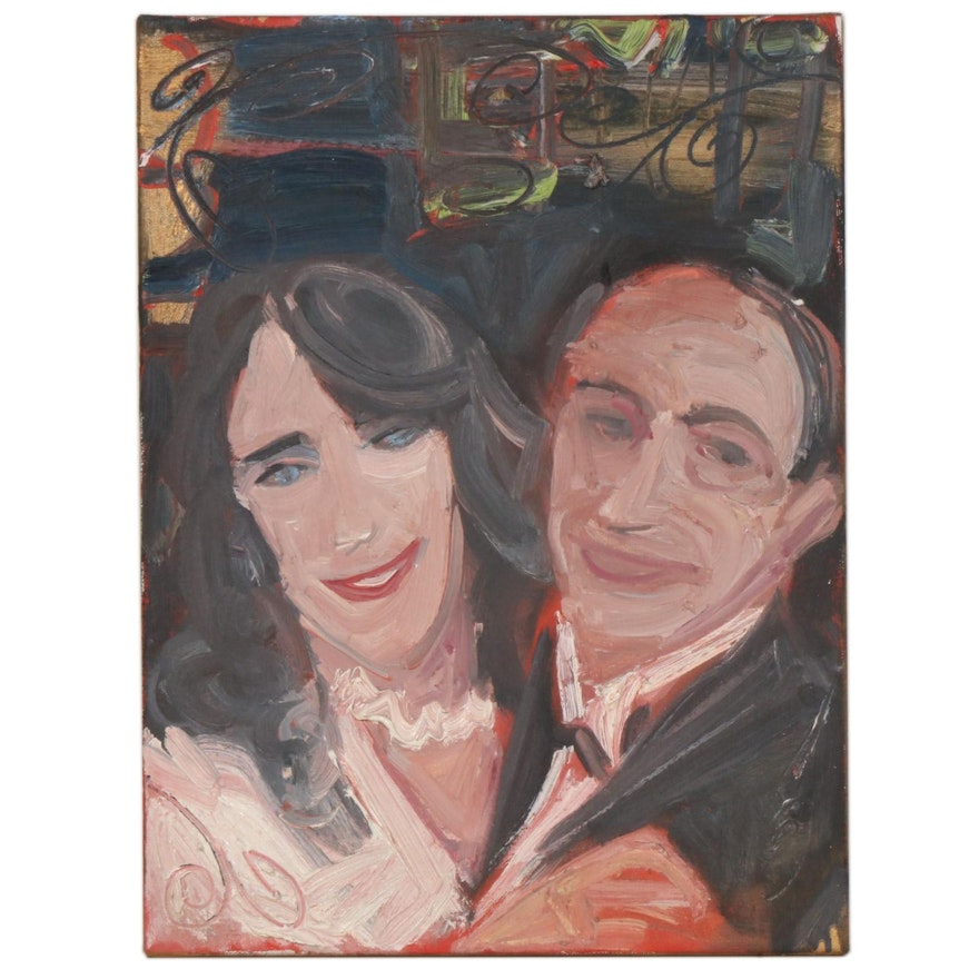 Oil Portrait of Couple, Late 20th Century