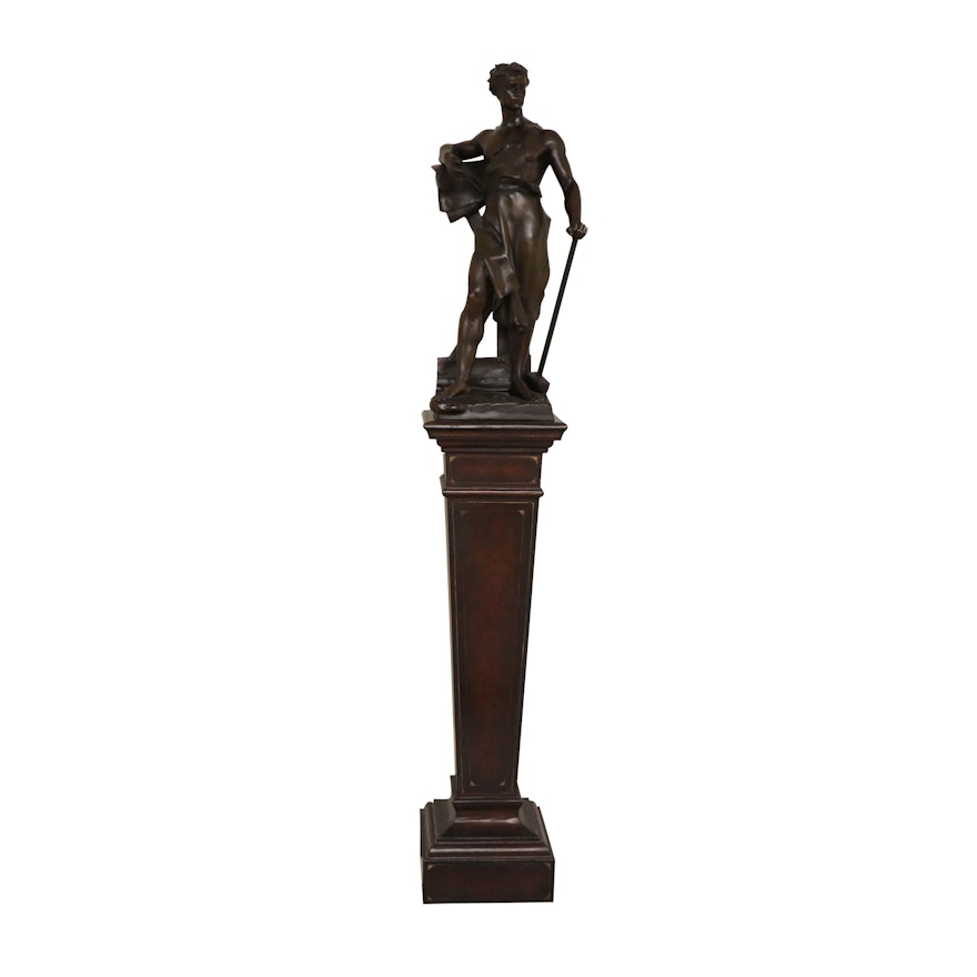 Bronze Sculpture of Blacksmith on Leather and Gilt Pedestal