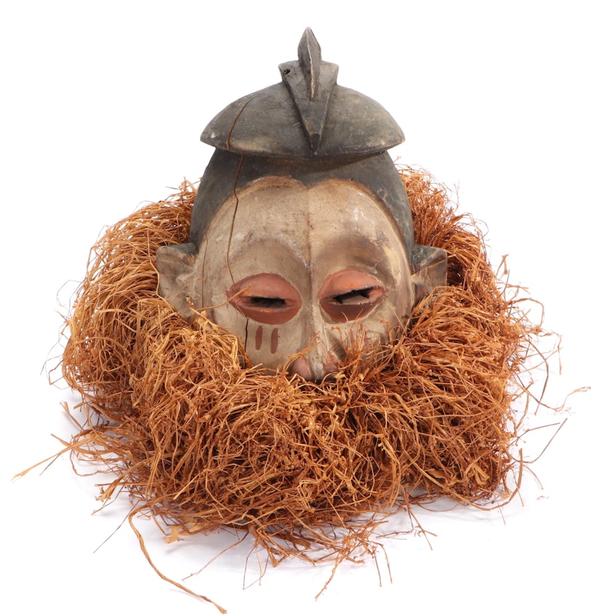 Suku Style Polychrome Hand-Carved Wood Helmet Mask