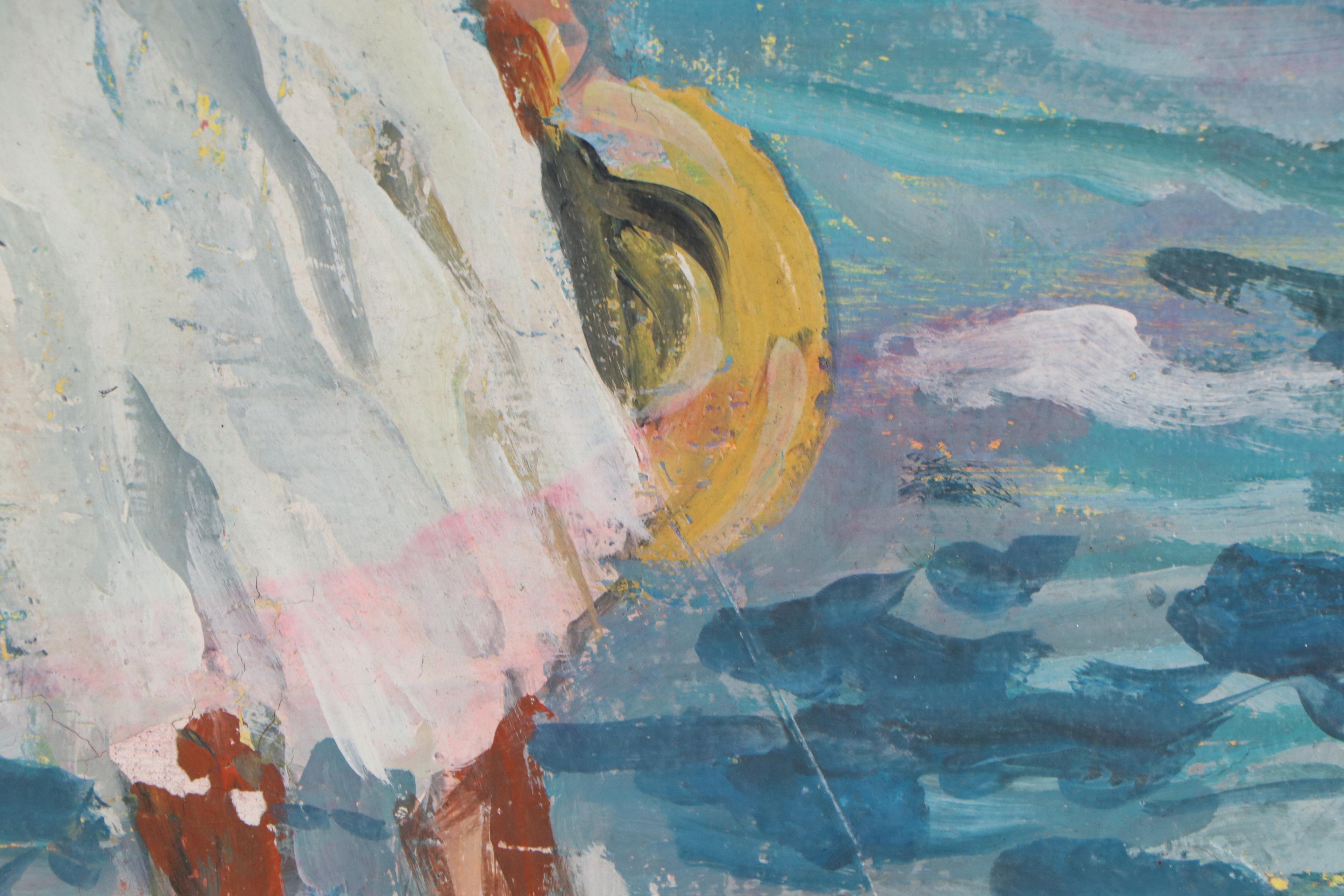 Bill Salamon Coastal Landscape with Figures Oil Painting, 20th Century