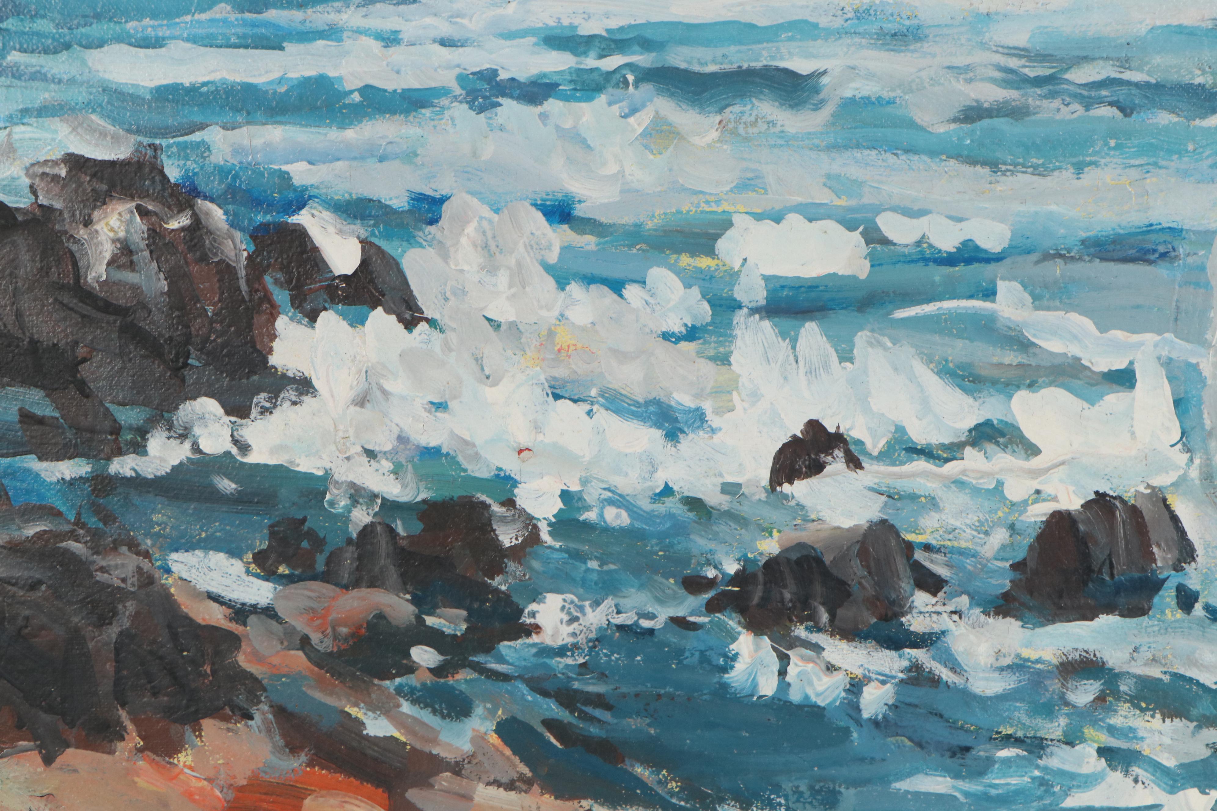 Bill Salamon Coastal Landscape with Figures Oil Painting, 20th Century