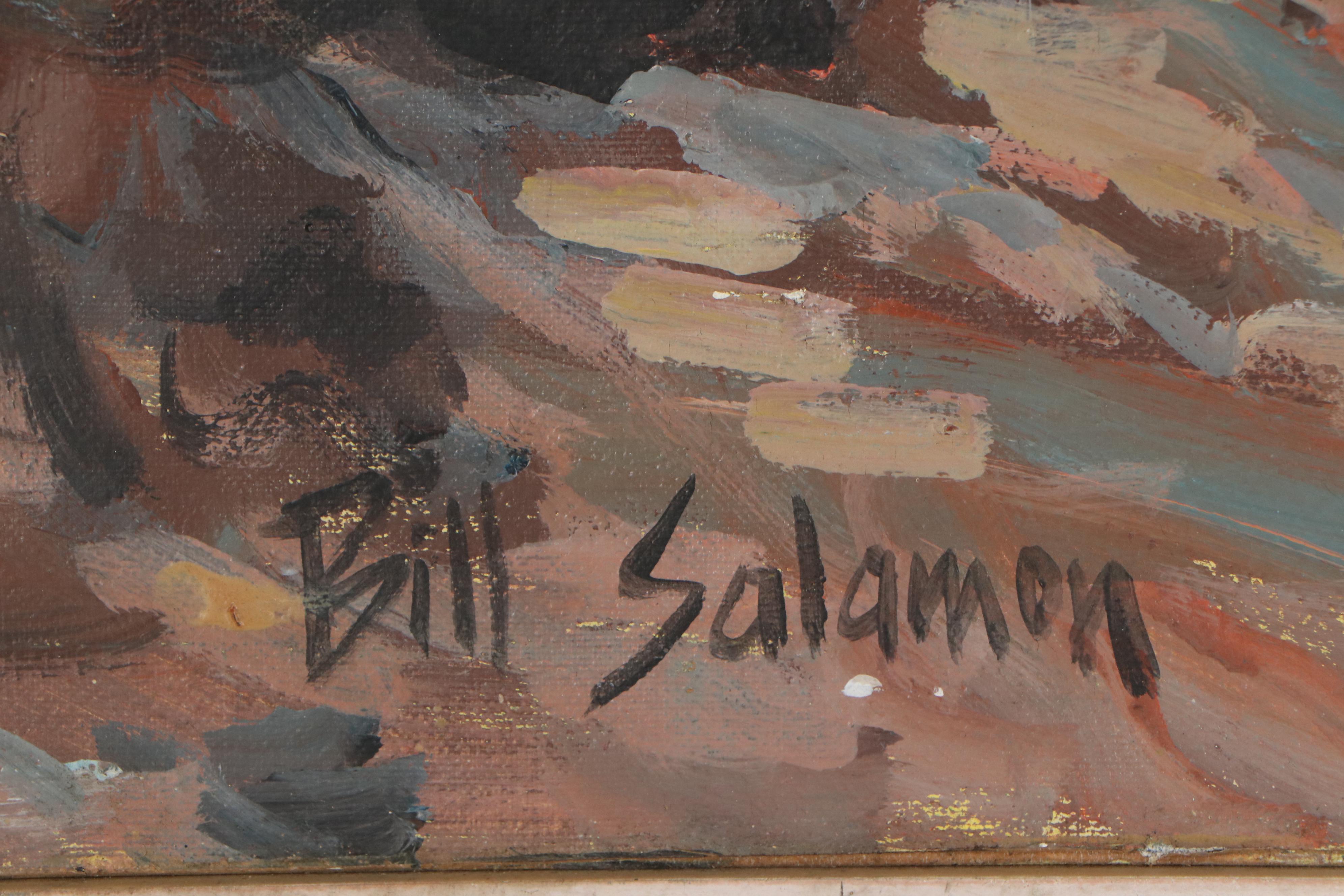 Bill Salamon Coastal Landscape with Figures Oil Painting, 20th Century