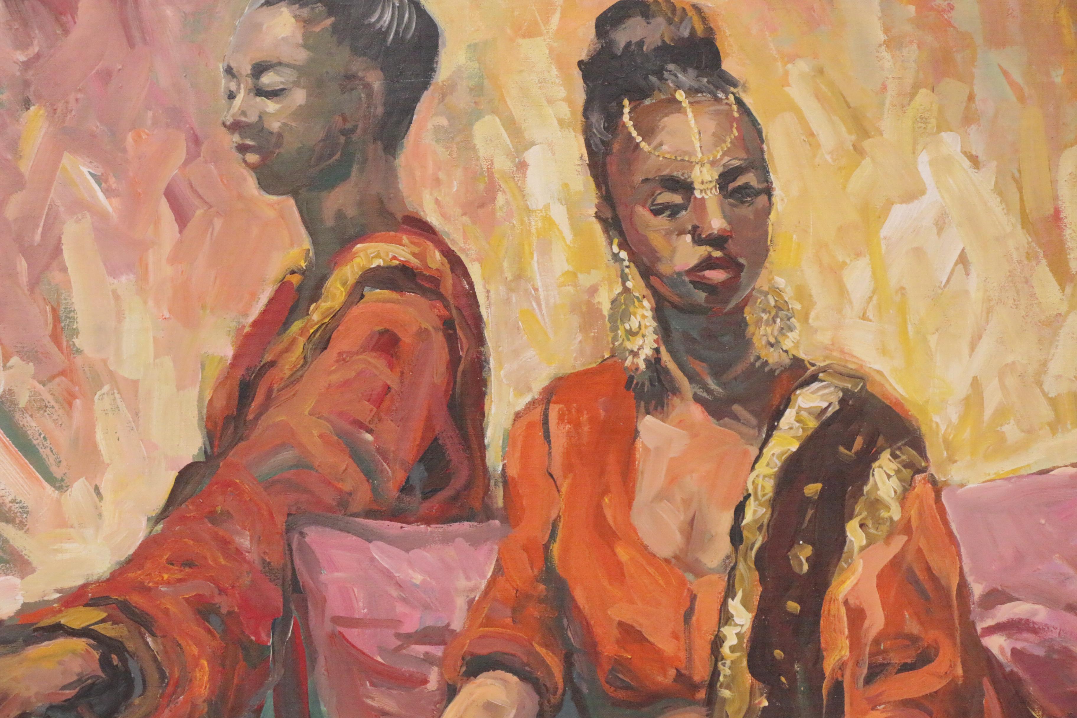 Bill Salamon Oil Painting of Two Women in Meditation, 20th Century