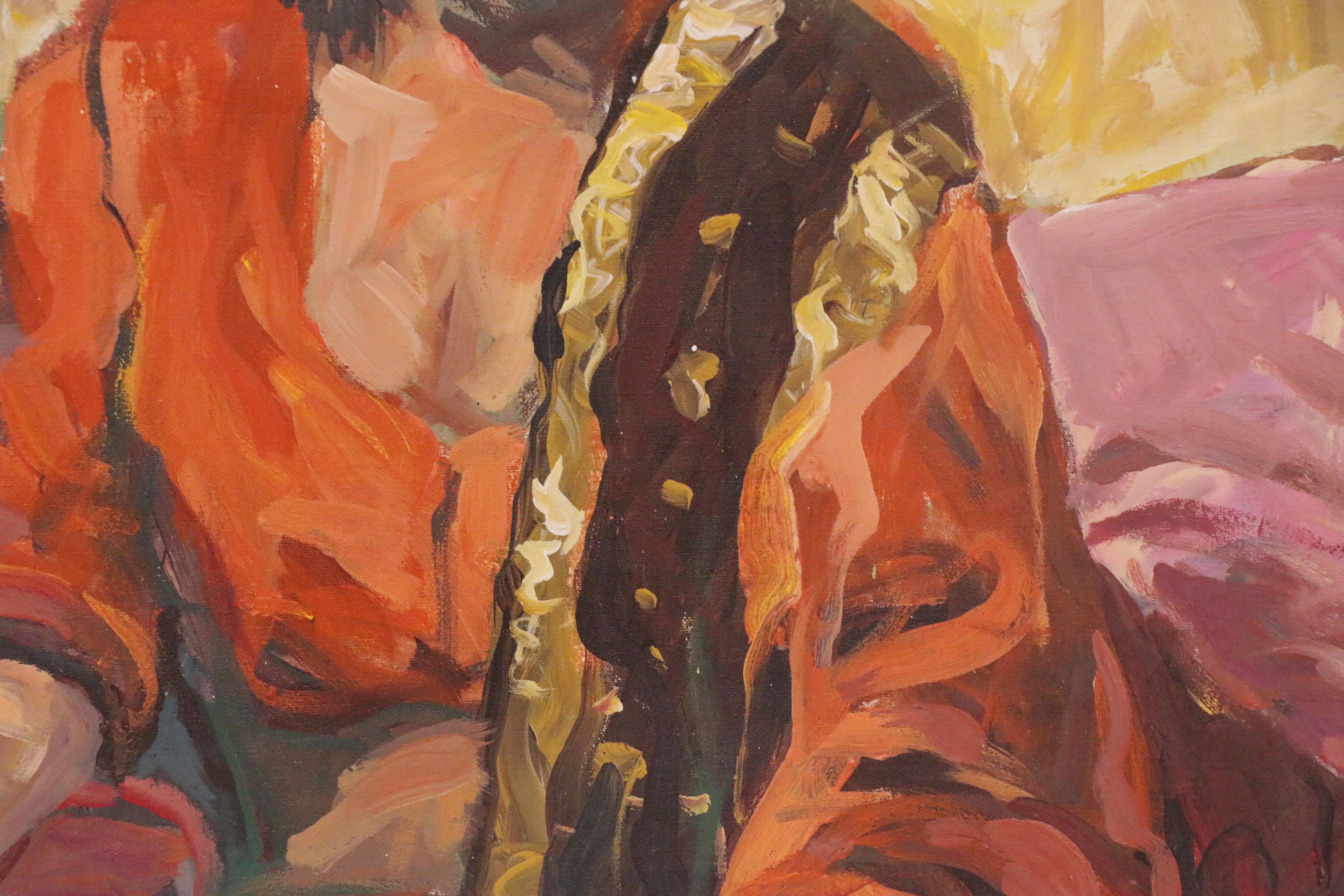 Bill Salamon Oil Painting of Two Women in Meditation, 20th Century