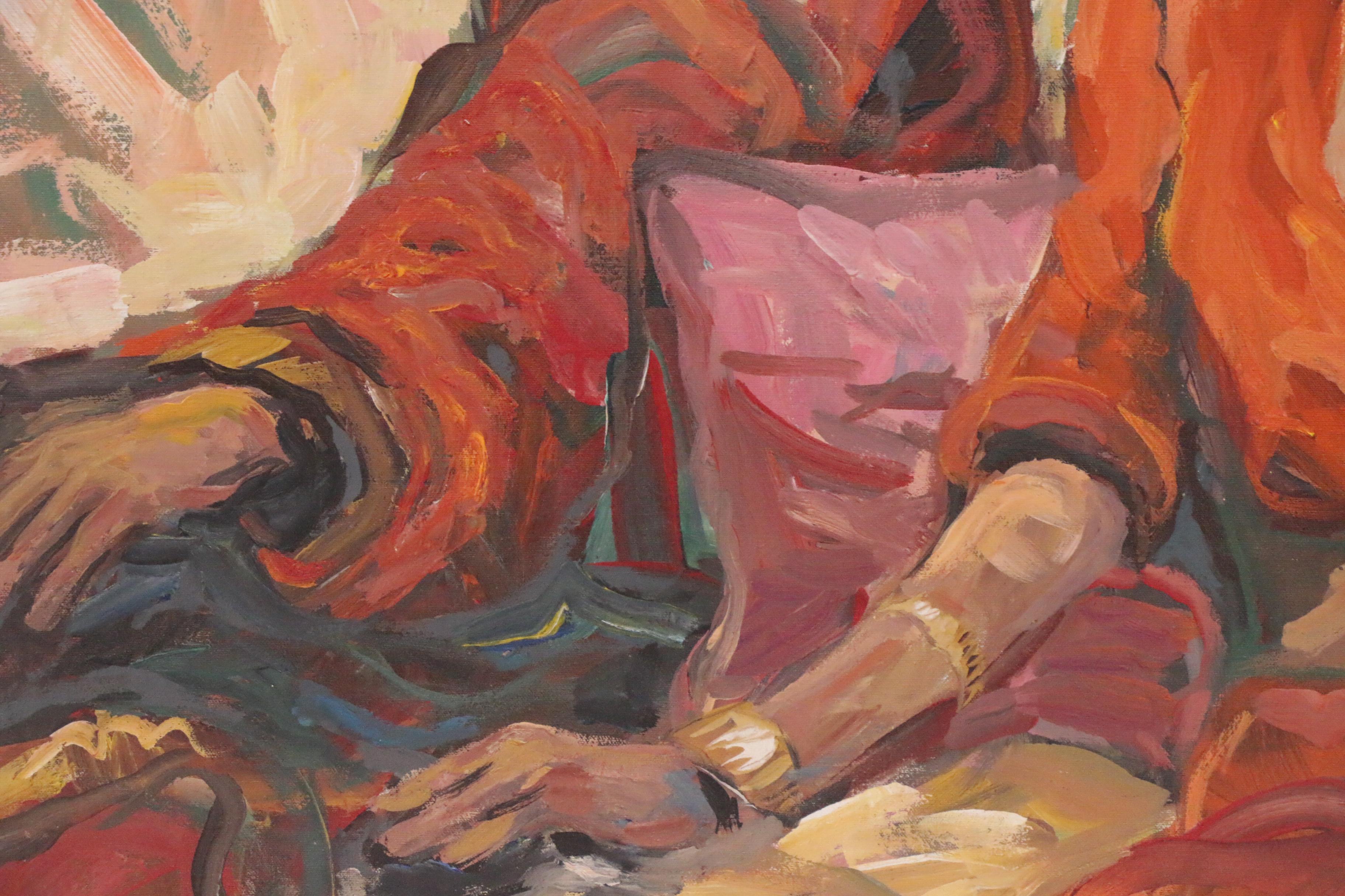 Bill Salamon Oil Painting of Two Women in Meditation, 20th Century