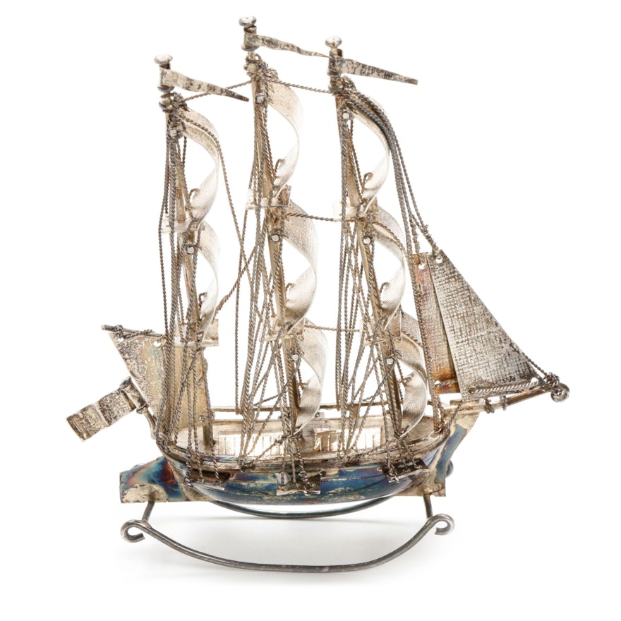 J. Verhoogt Hoorn 833 Silver Dutch Ship Miniature, Antique